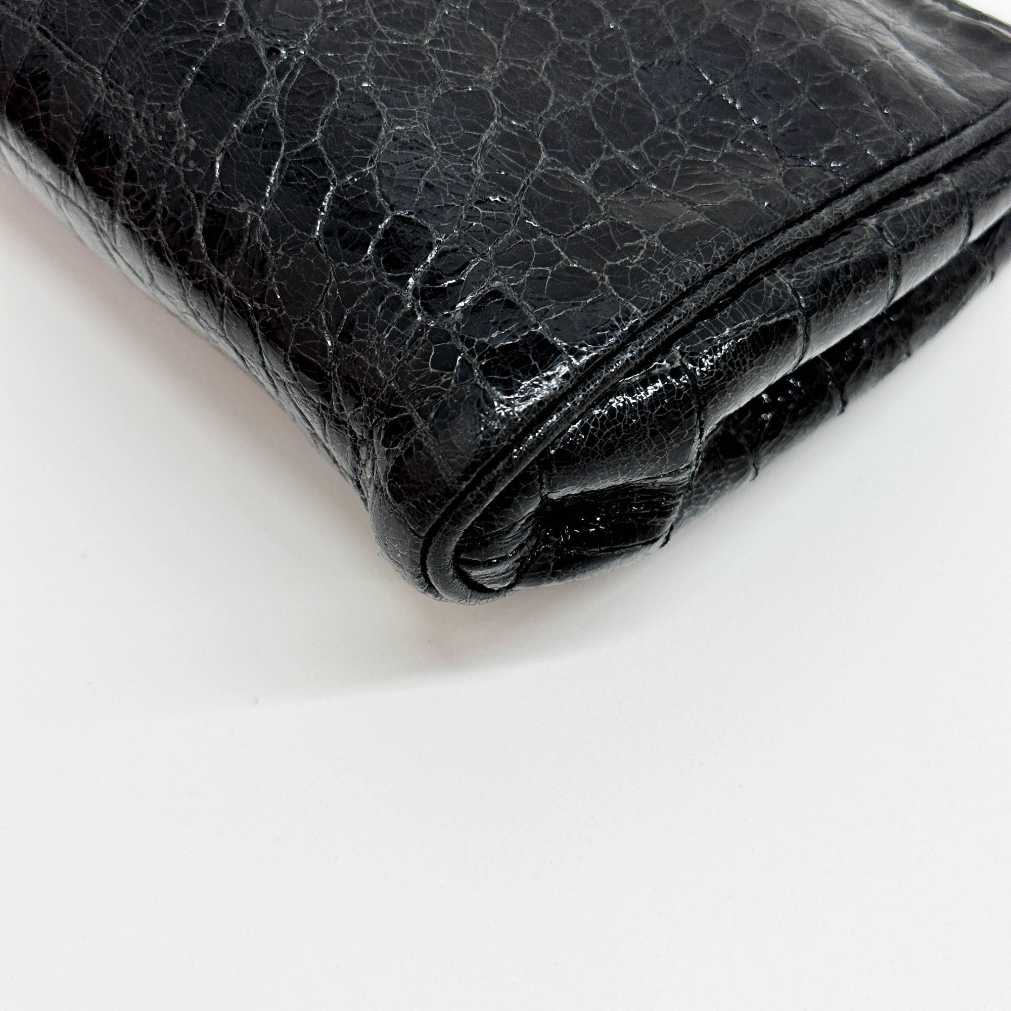 Black Crocodile Embossed Leather Clutch Bag