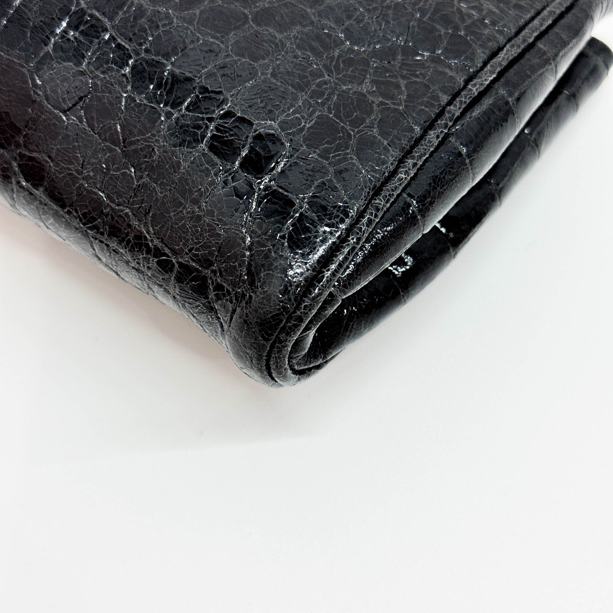 Black Crocodile Embossed Leather Clutch Bag