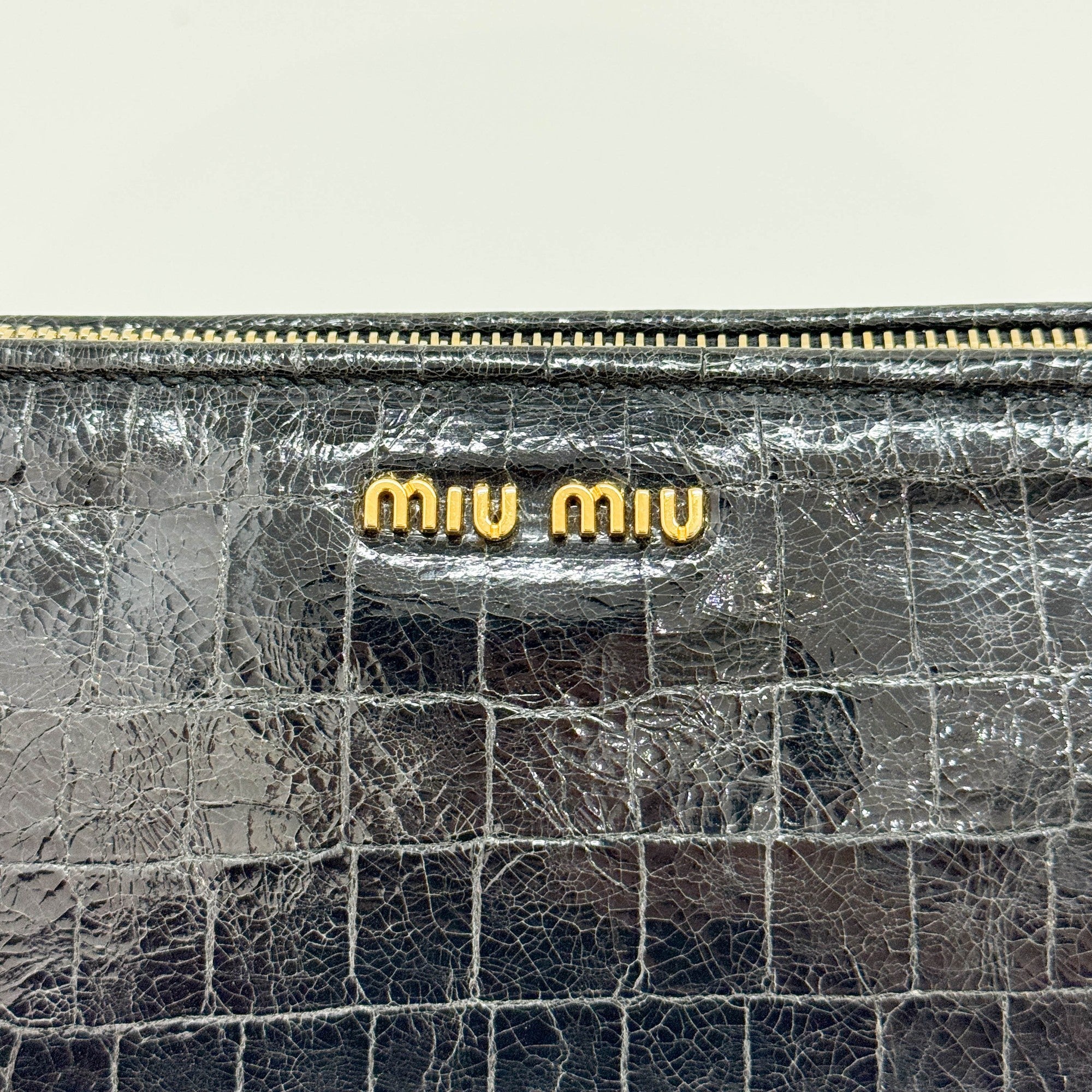 Black Crocodile Embossed Leather Clutch Bag