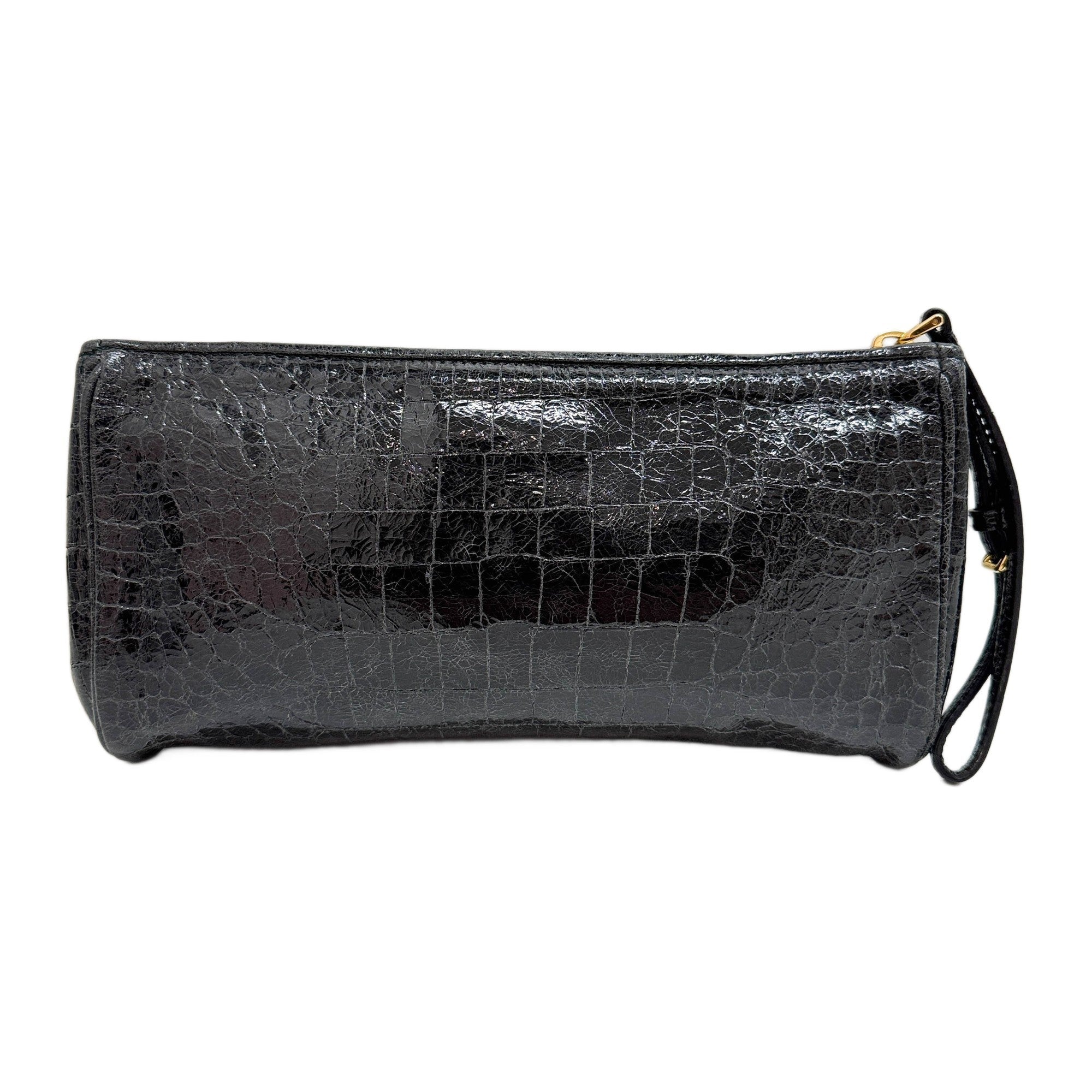 Black Crocodile Embossed Leather Clutch Bag