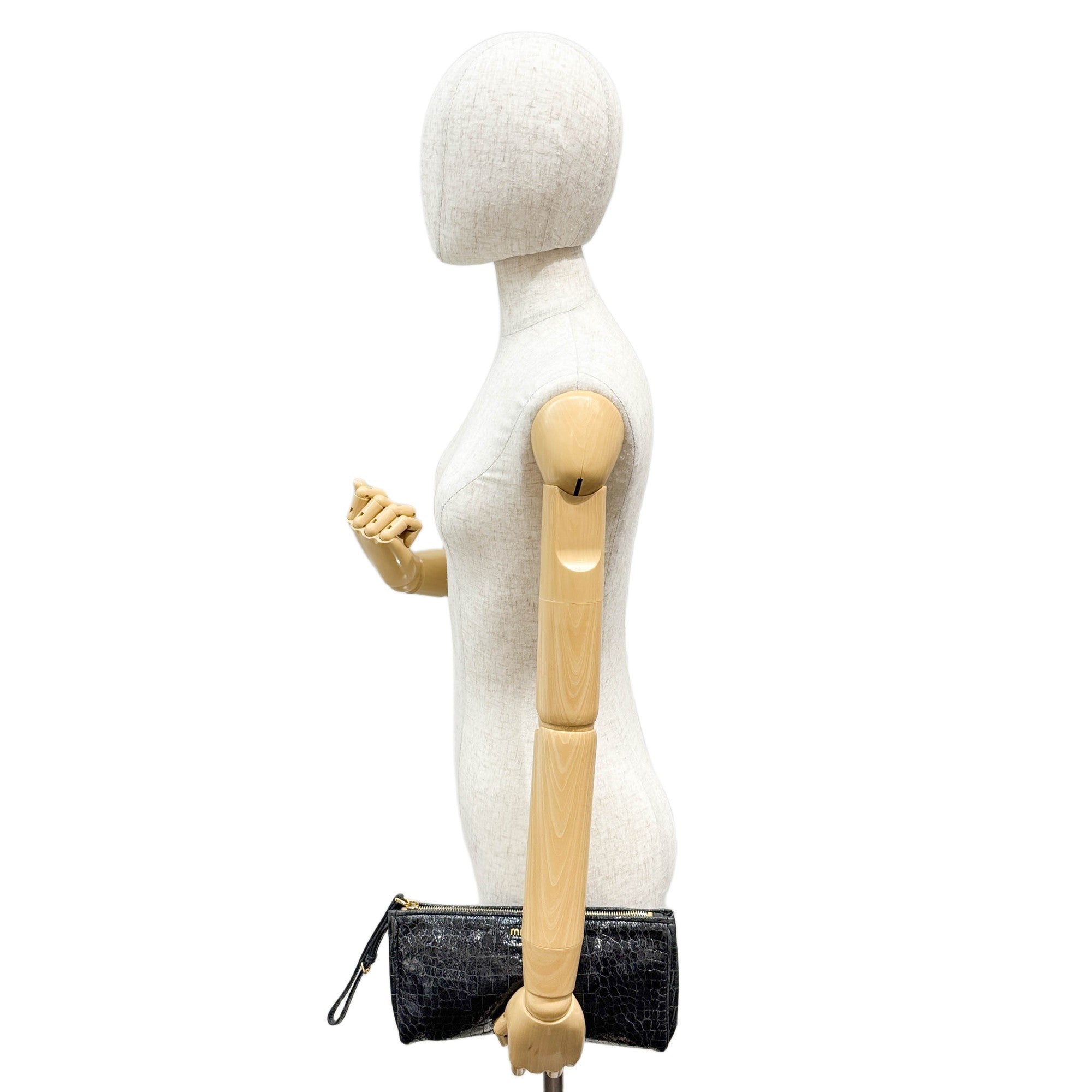 Black Crocodile Embossed Leather Clutch Bag