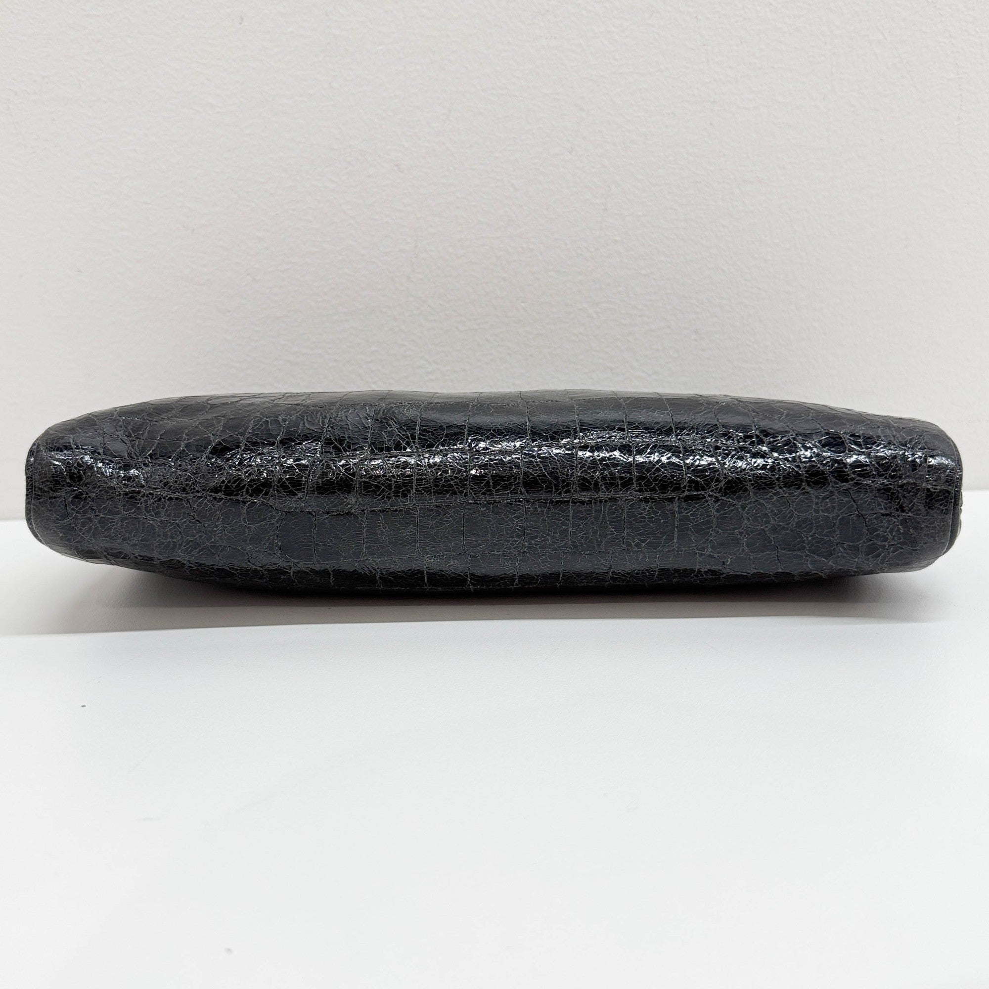 Black Crocodile Embossed Leather Clutch Bag