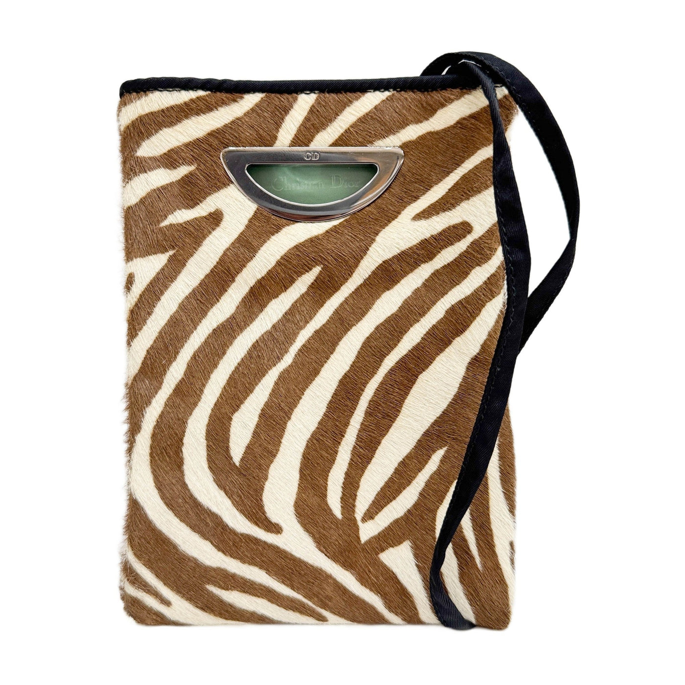 Brown Zebra Print Pony Hair Pouch Bag