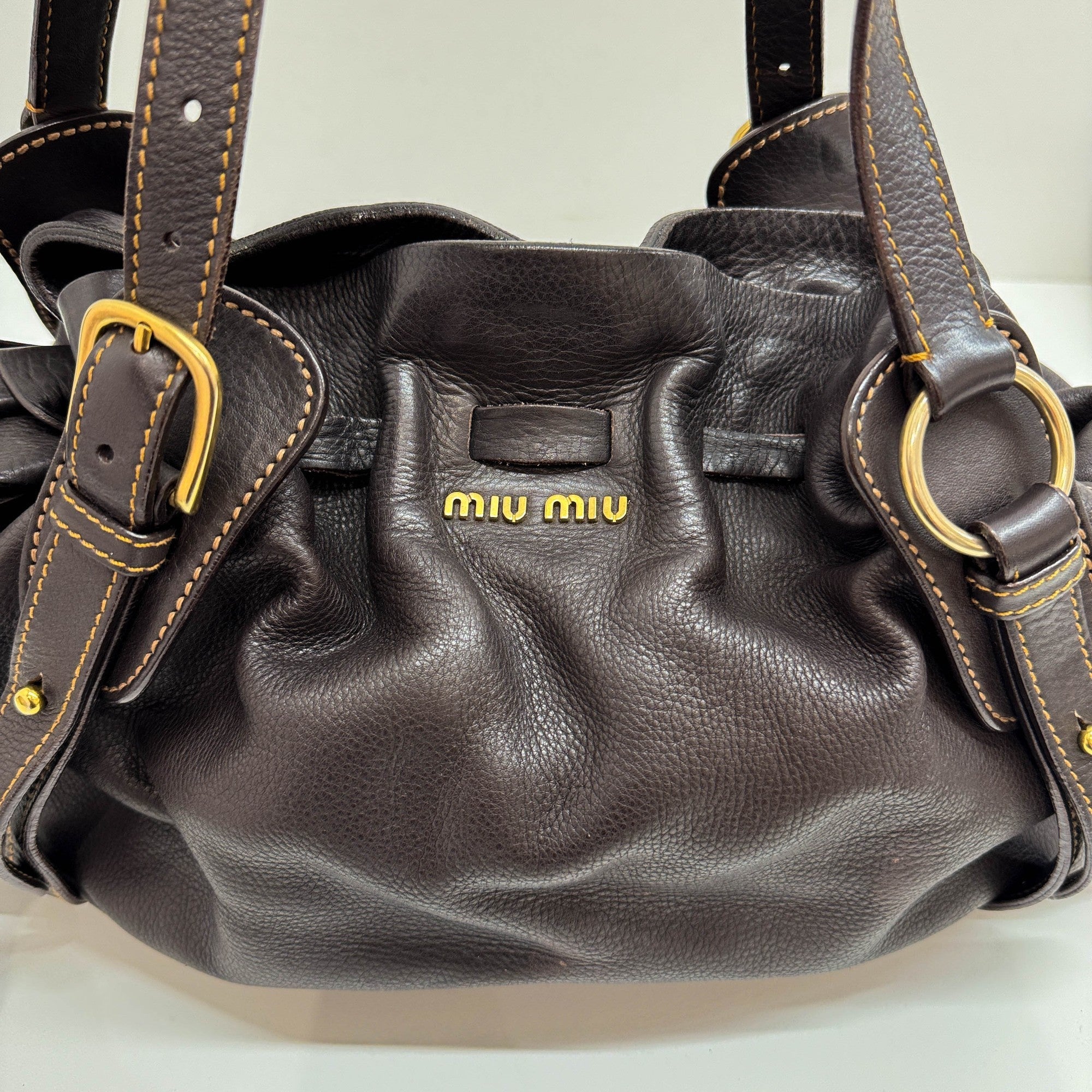 Vitello Lux Bow Bag Dark Brown Leather Shoulder Bag