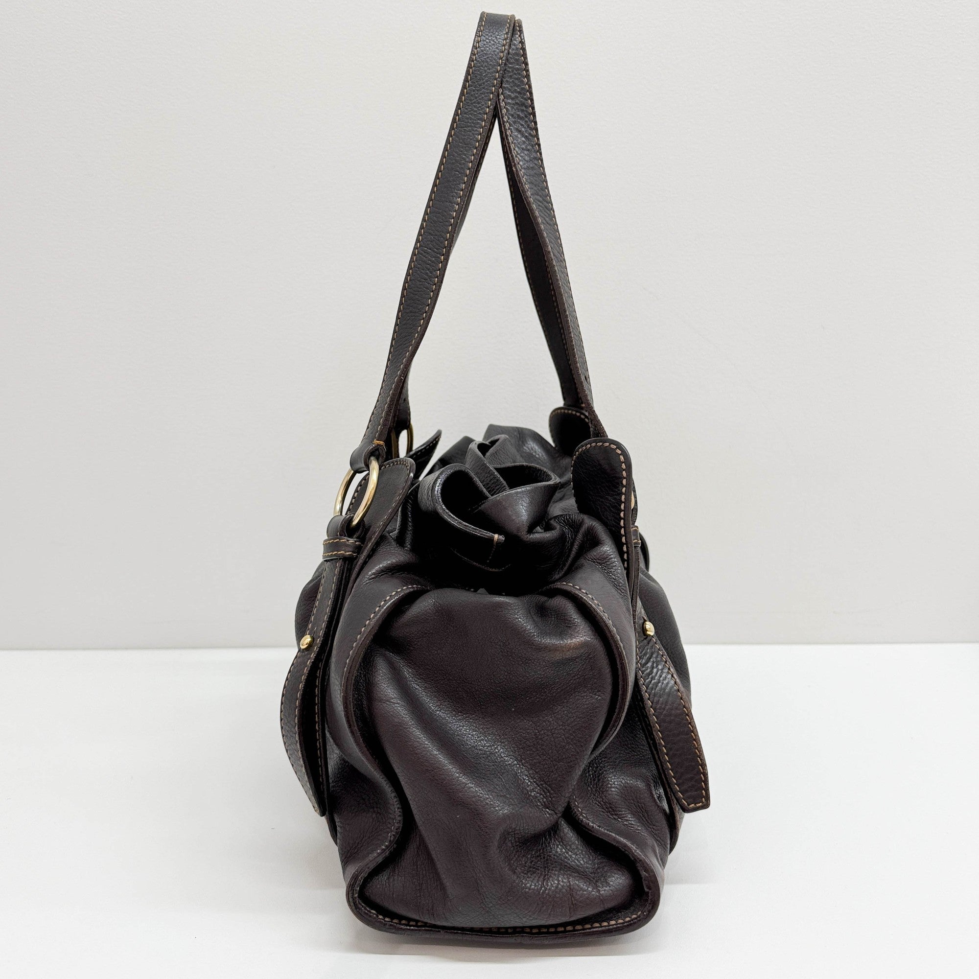 Vitello Lux Bow Bag Dark Brown Leather Shoulder Bag