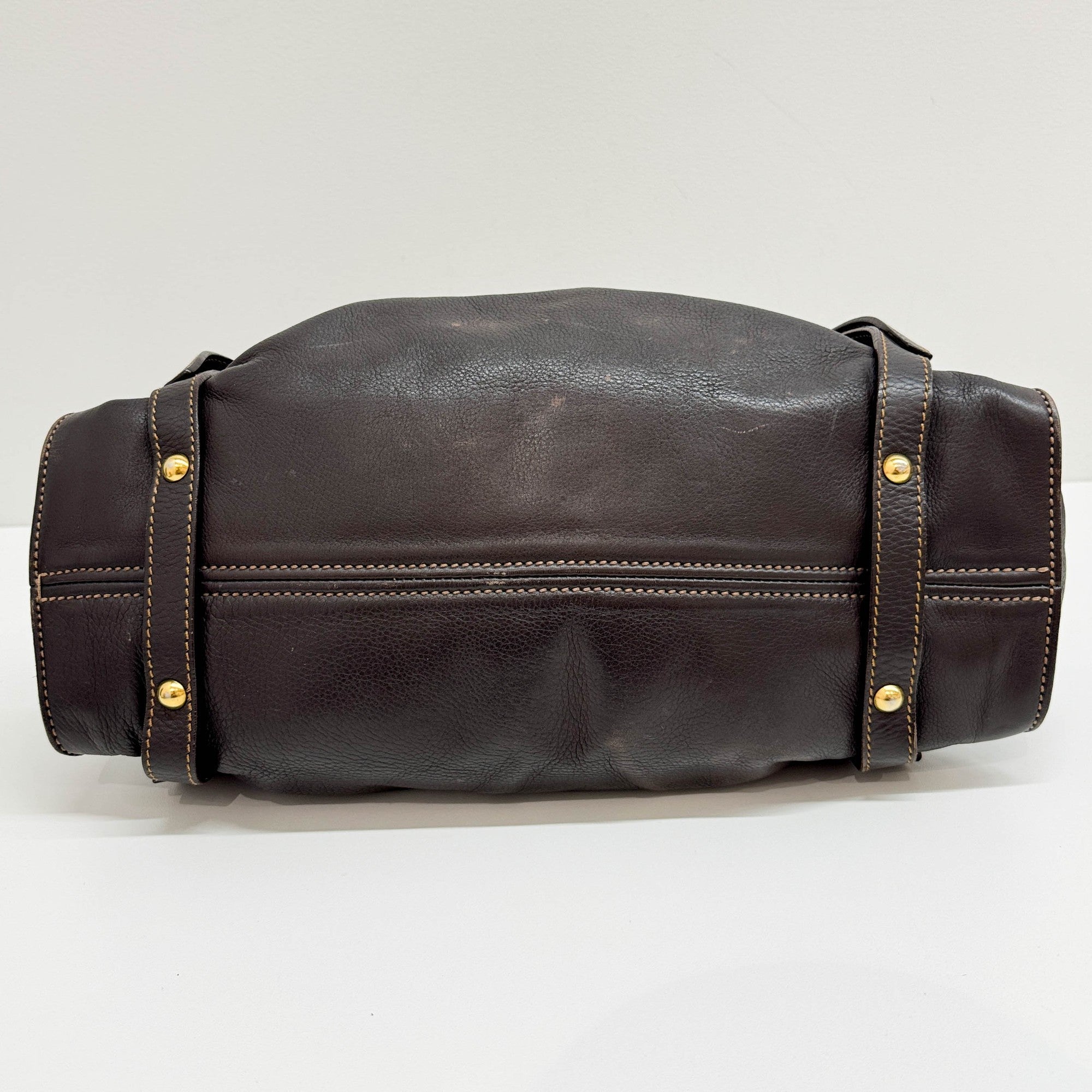 Vitello Lux Bow Bag Dark Brown Leather Shoulder Bag