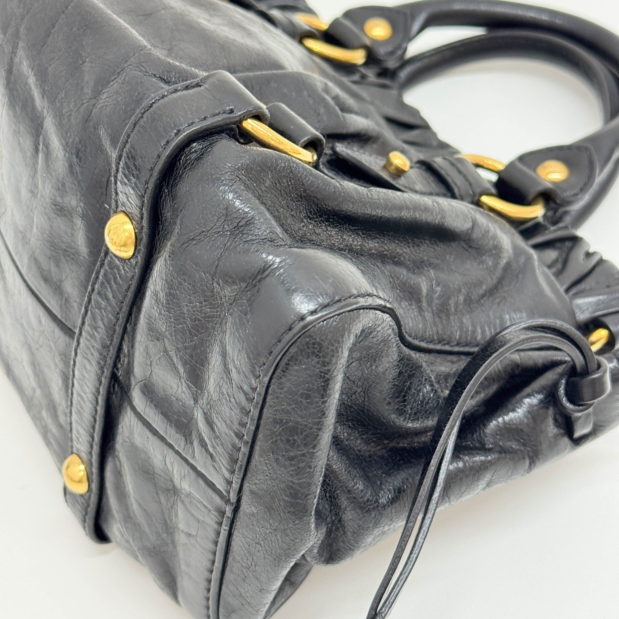 Mini Vitello Black Leather Two Way Bag