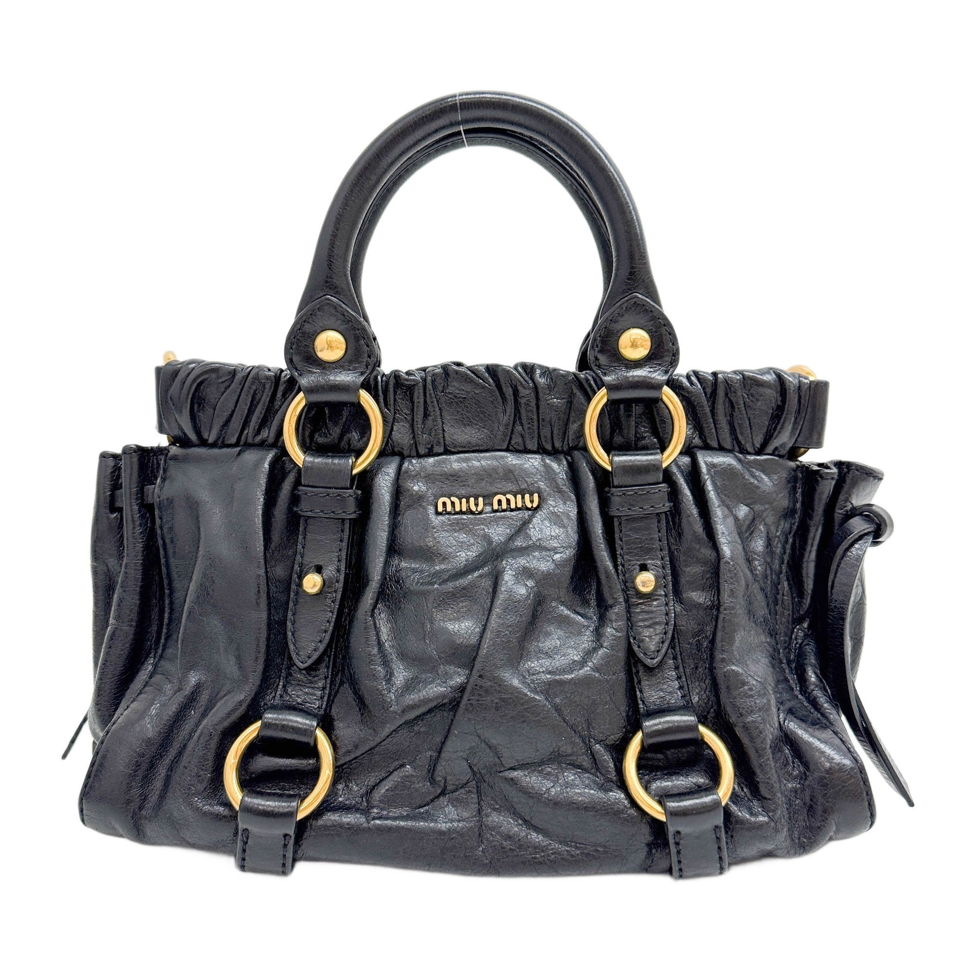 Mini Vitello Black Leather Two Way Bag