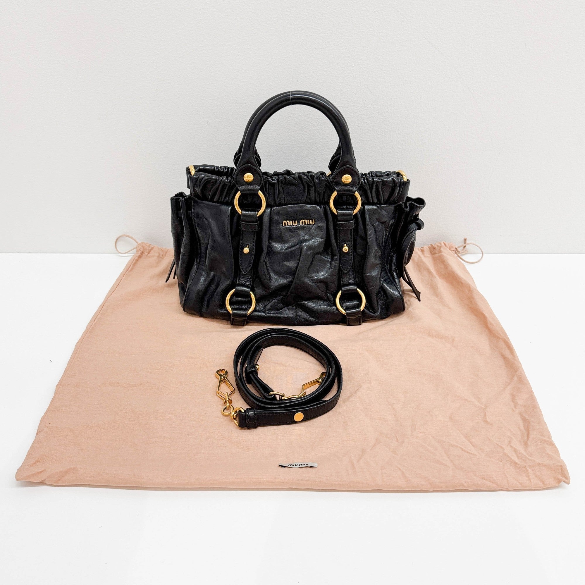 Mini Vitello Black Leather Two Way Bag