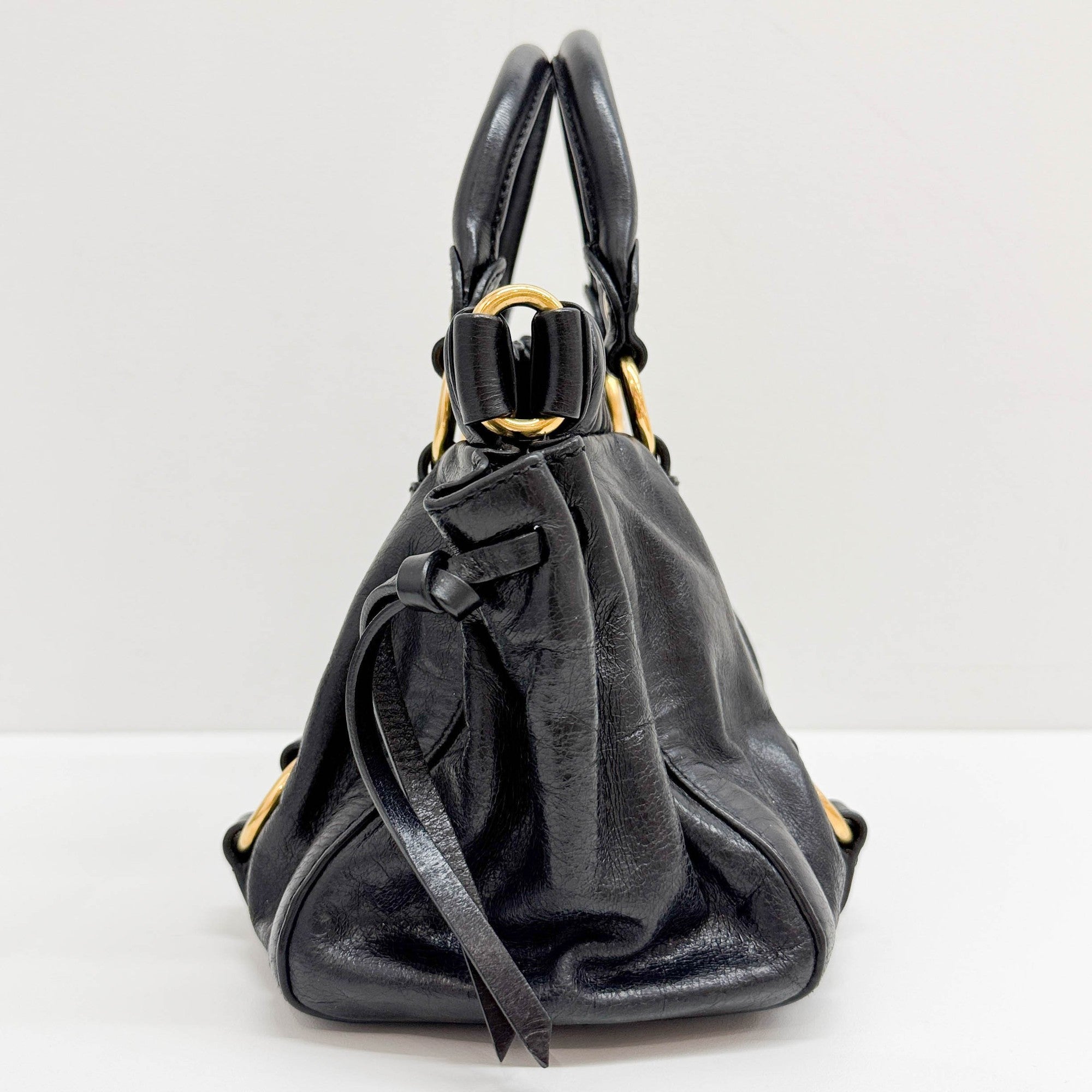 Mini Vitello Black Leather Two Way Bag