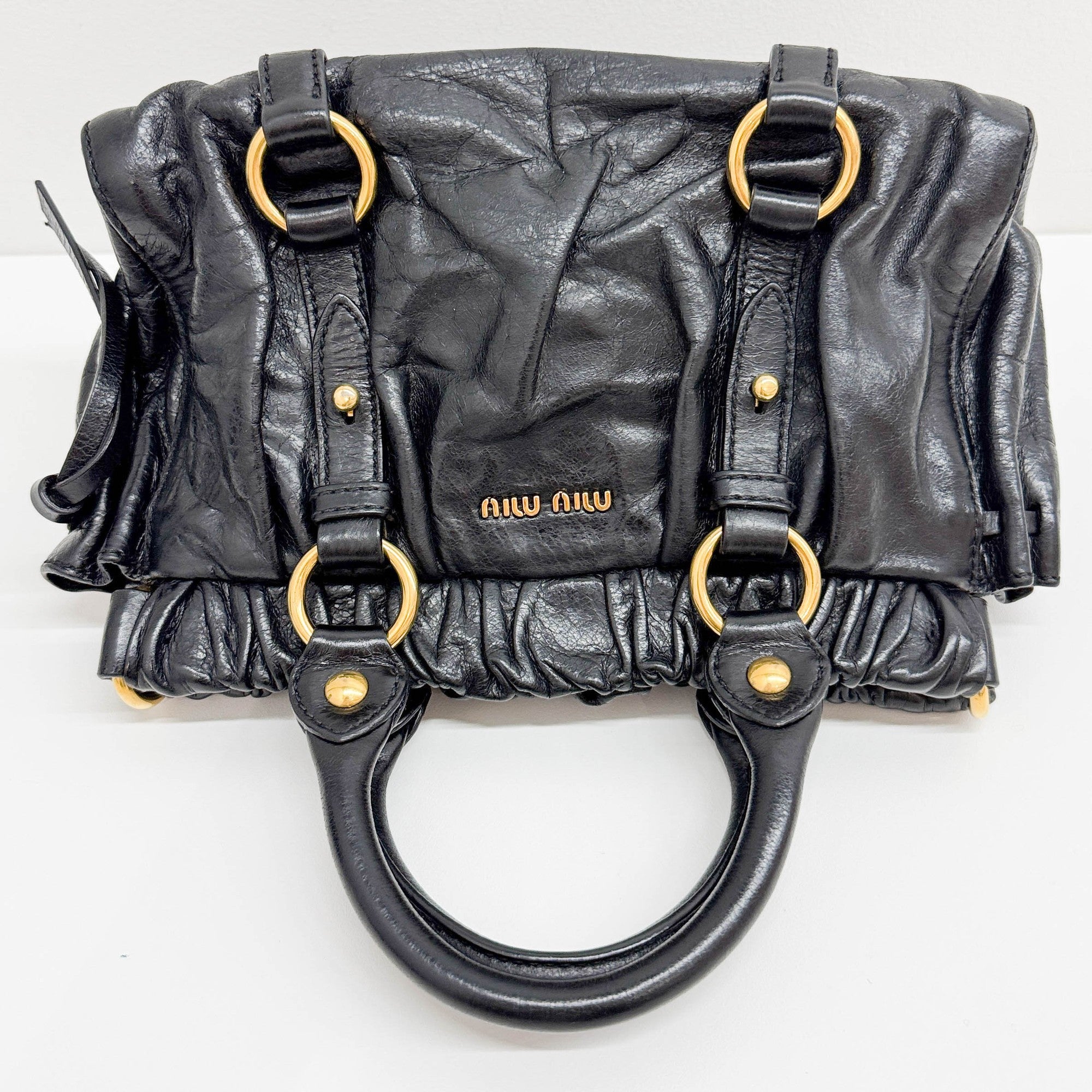 Mini Vitello Black Leather Two Way Bag