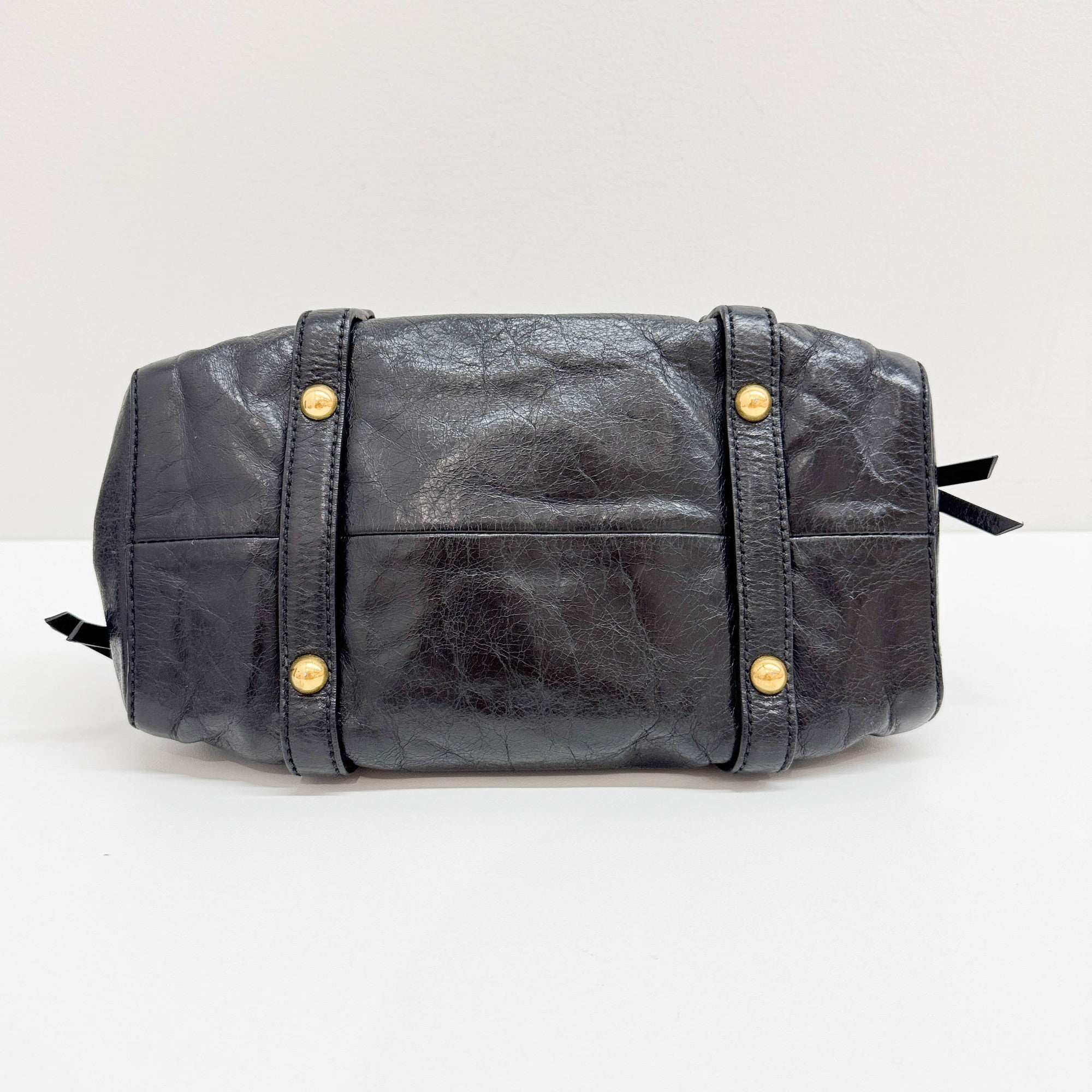 Mini Vitello Black Leather Two Way Bag