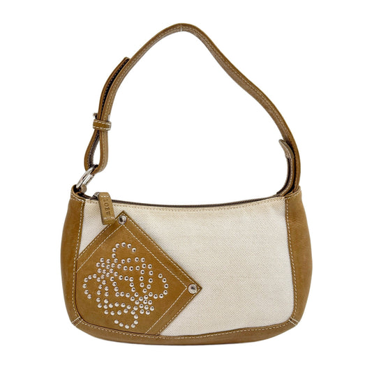 Studded Anagram Tan Canvas & Leather Shoulder Bag