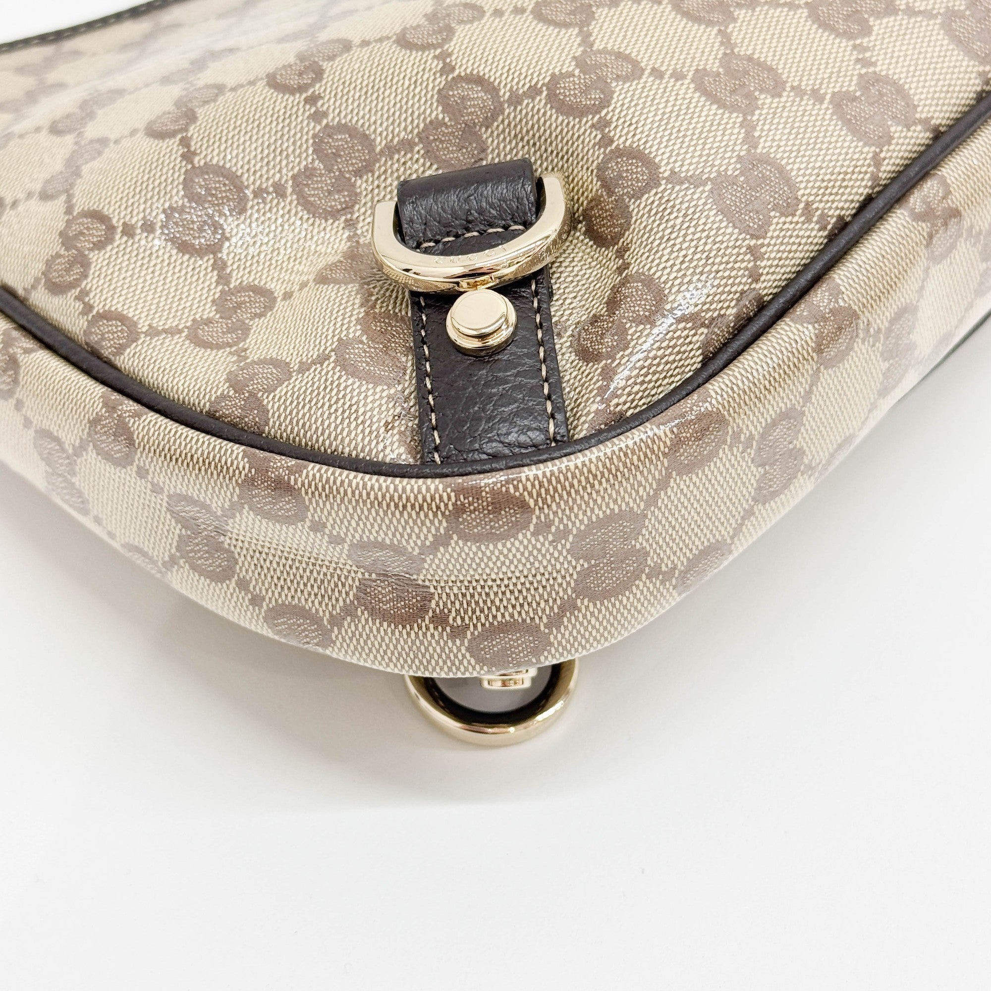 Abbey Brown GG Canvas Crystal Shoulder Bag