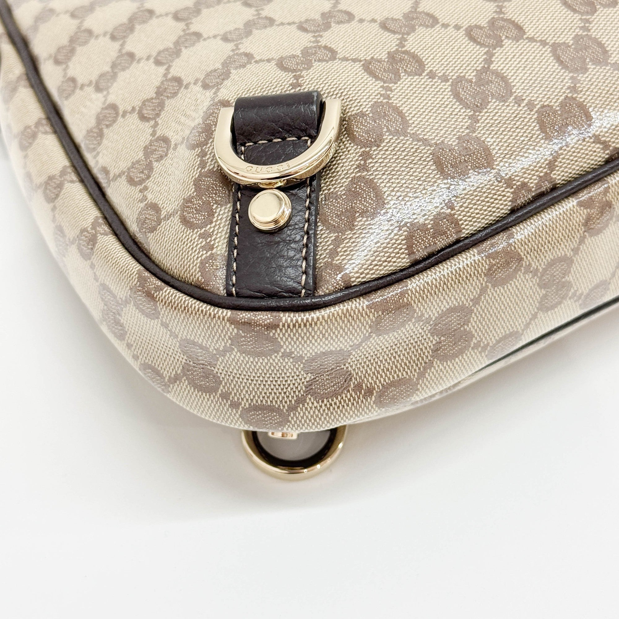 Abbey Brown GG Canvas Crystal Shoulder Bag