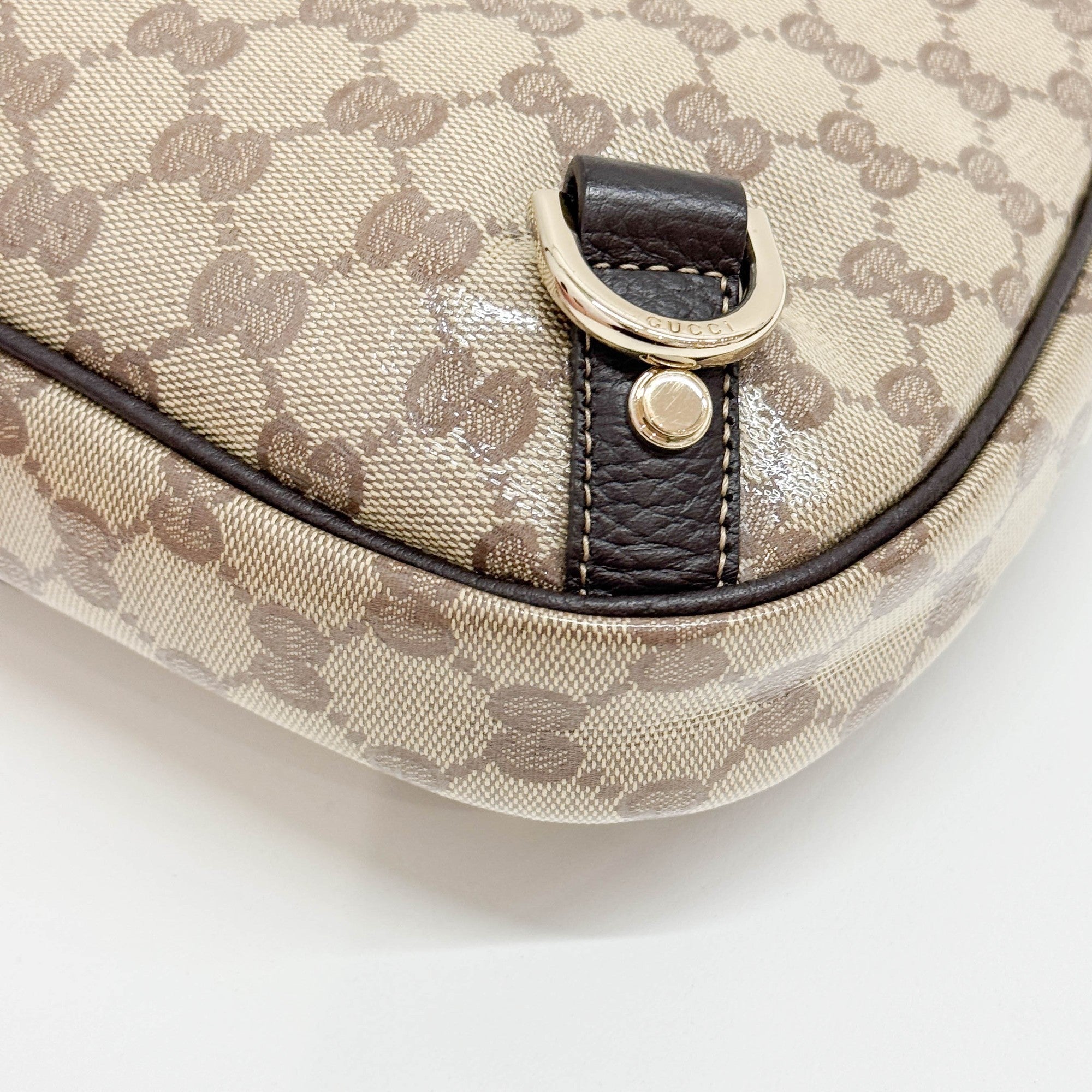 Abbey Brown GG Canvas Crystal Shoulder Bag