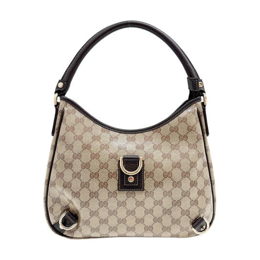 Abbey Brown GG Canvas Crystal Shoulder Bag