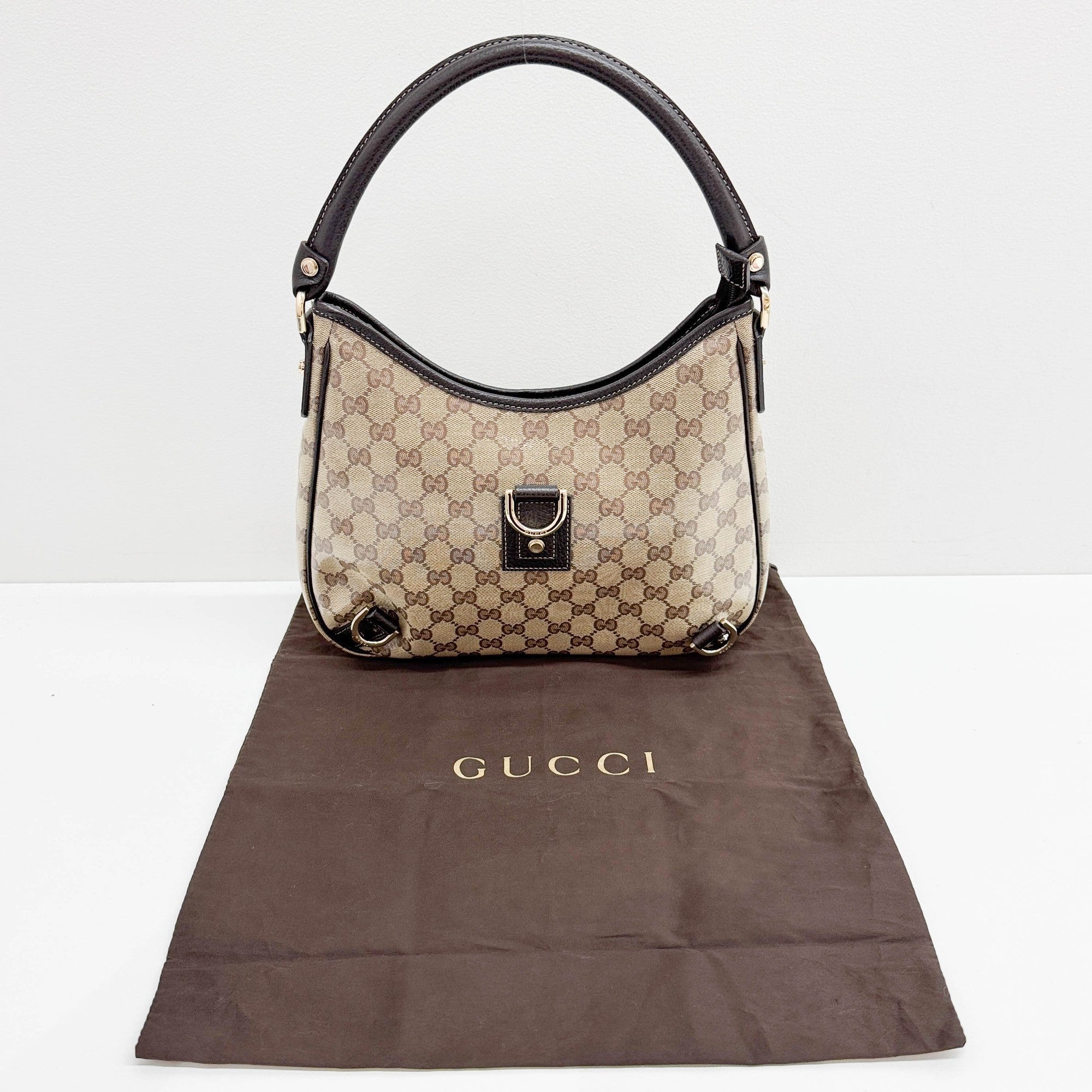 Abbey Brown GG Canvas Crystal Shoulder Bag