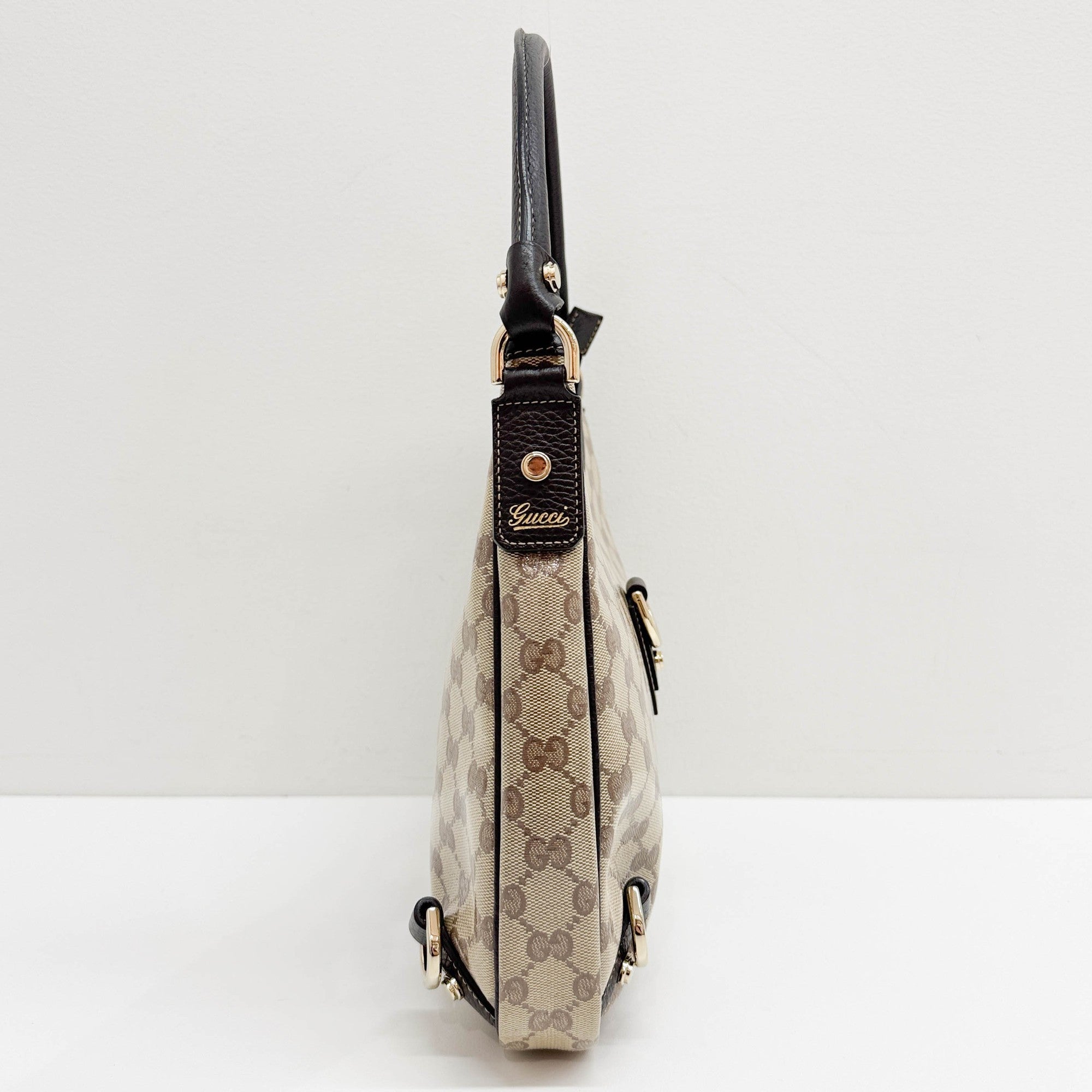 Abbey Brown GG Canvas Crystal Shoulder Bag