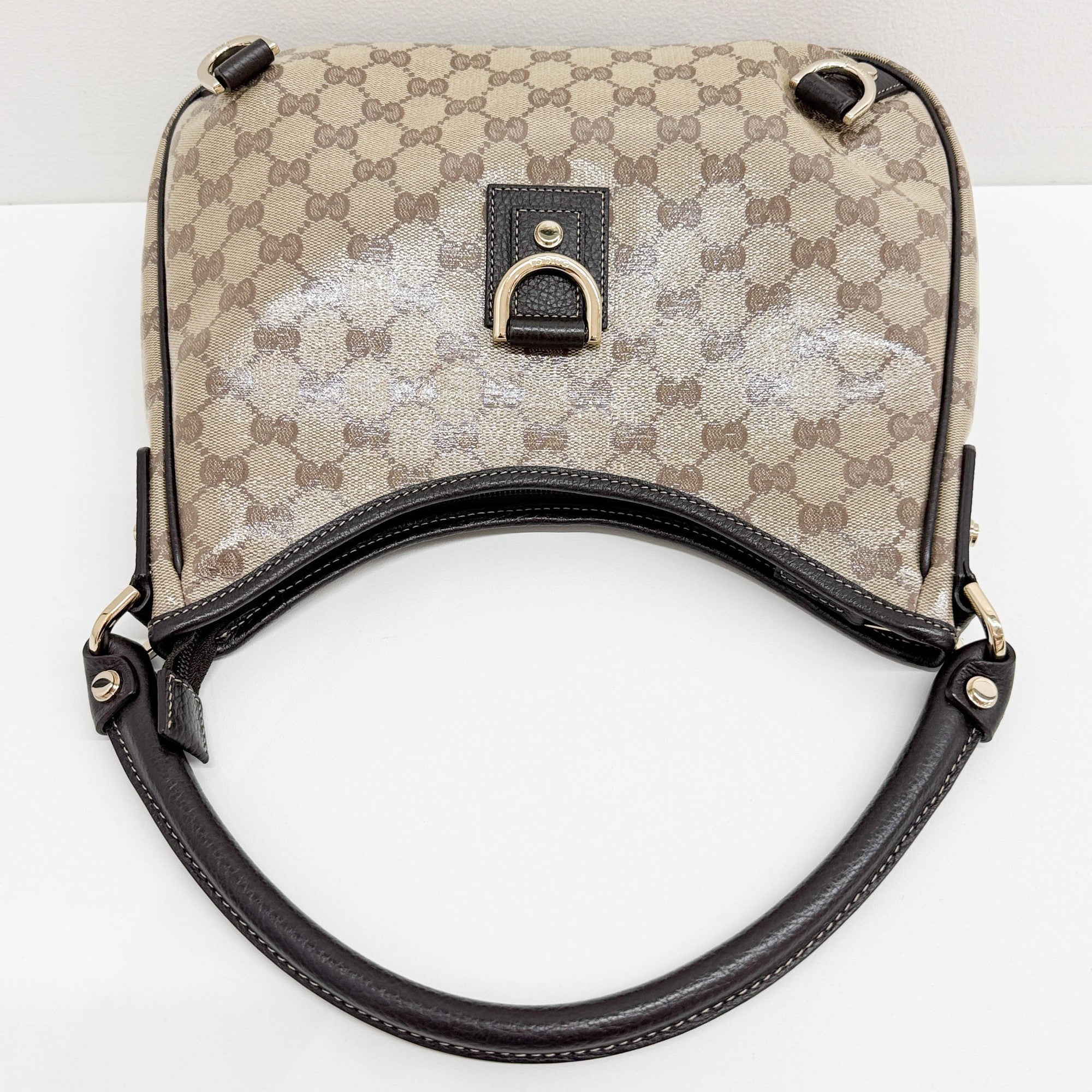 Abbey Brown GG Canvas Crystal Shoulder Bag