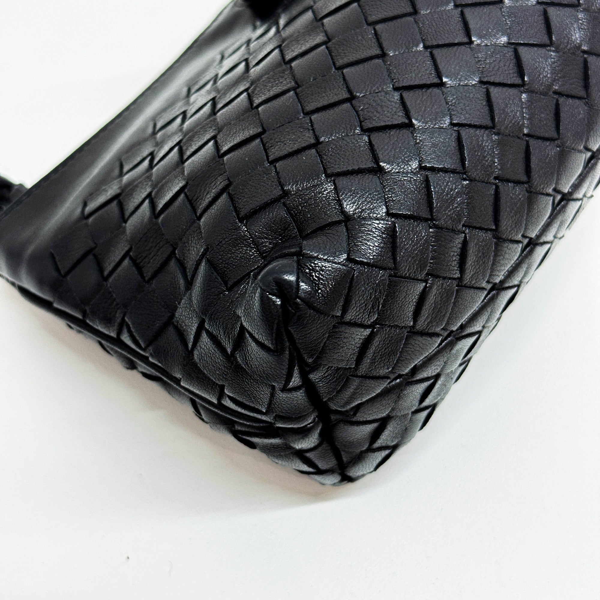 Intrecciato Black Leather Shoulder Bag