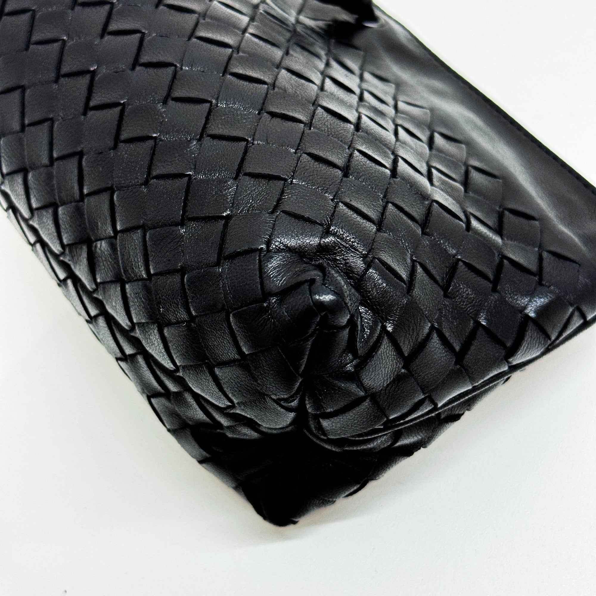 Intrecciato Black Leather Shoulder Bag