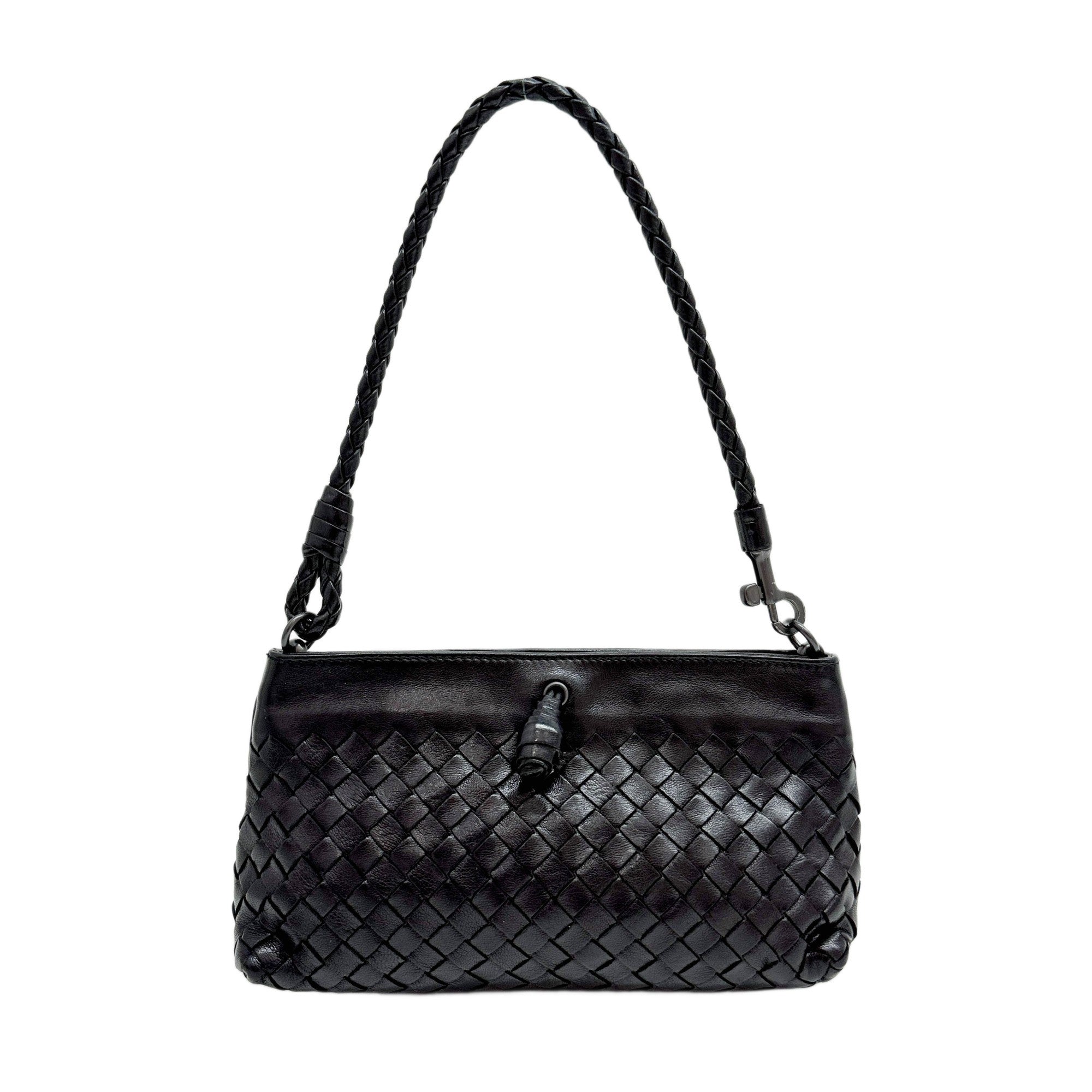 Intrecciato Black Leather Shoulder Bag