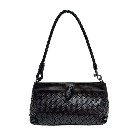 Intrecciato Black Leather Shoulder Bag