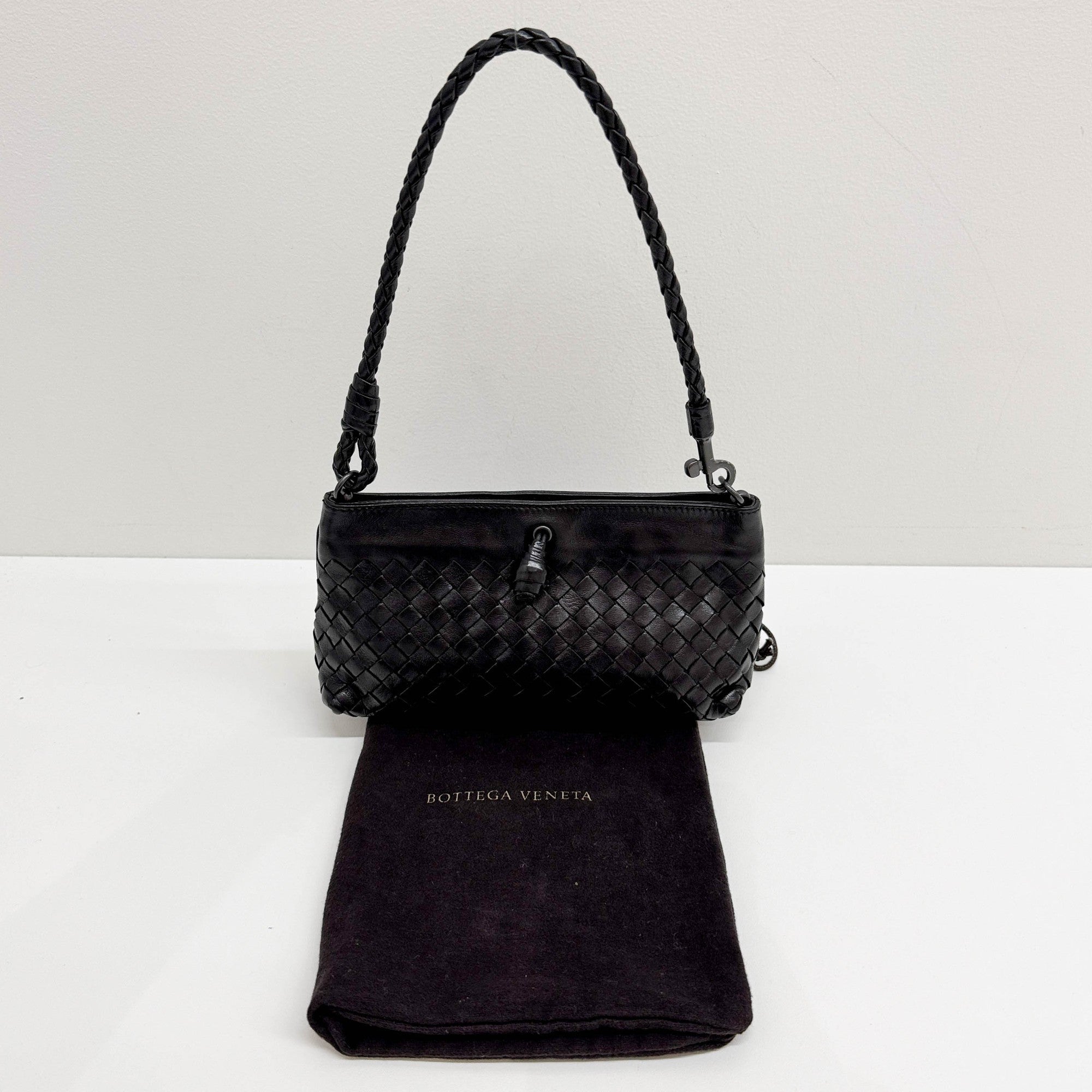 Intrecciato Black Leather Shoulder Bag