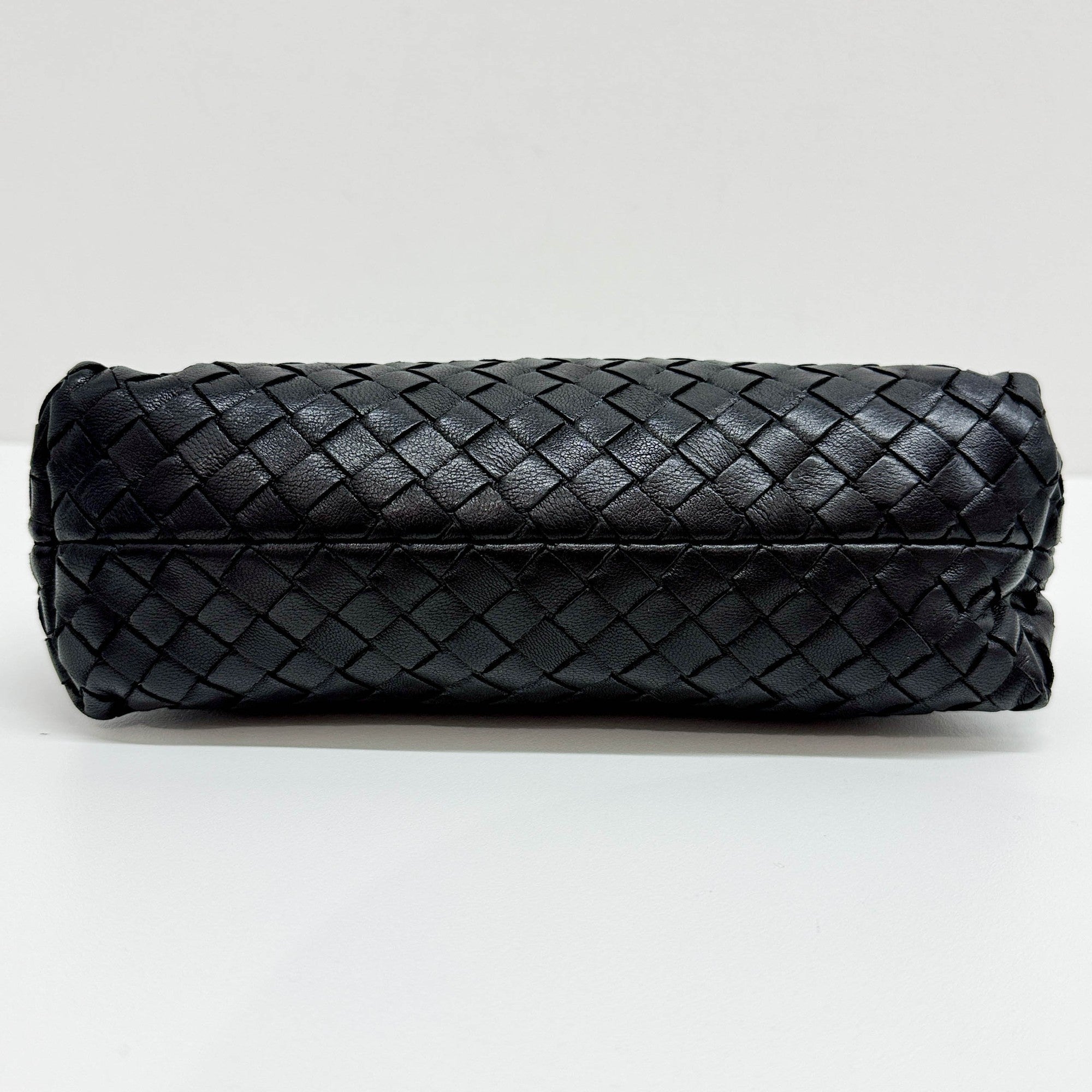 Intrecciato Black Leather Shoulder Bag