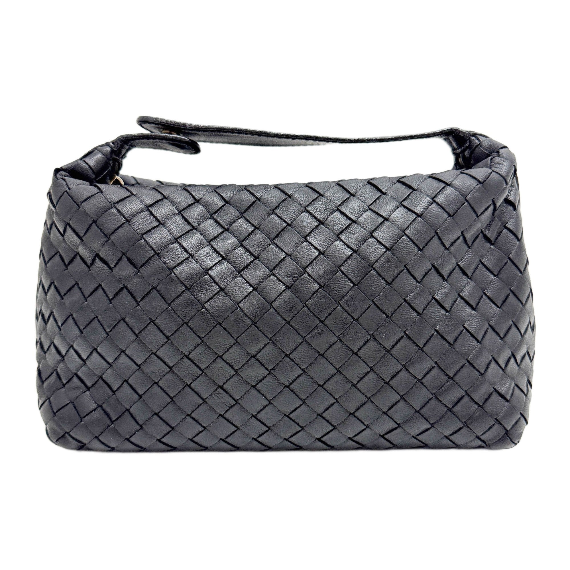 Intrecciato Black Leather Hand Bag