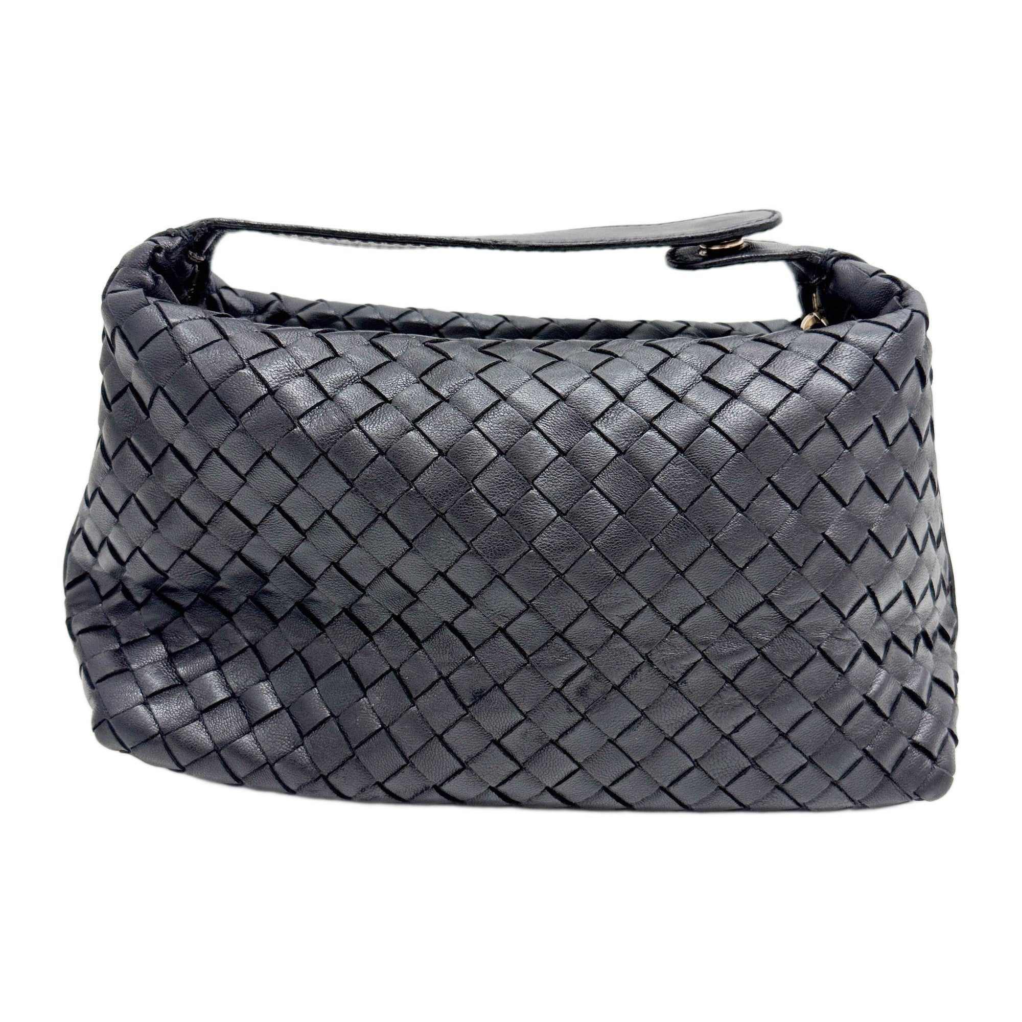 Intrecciato Black Leather Hand Bag