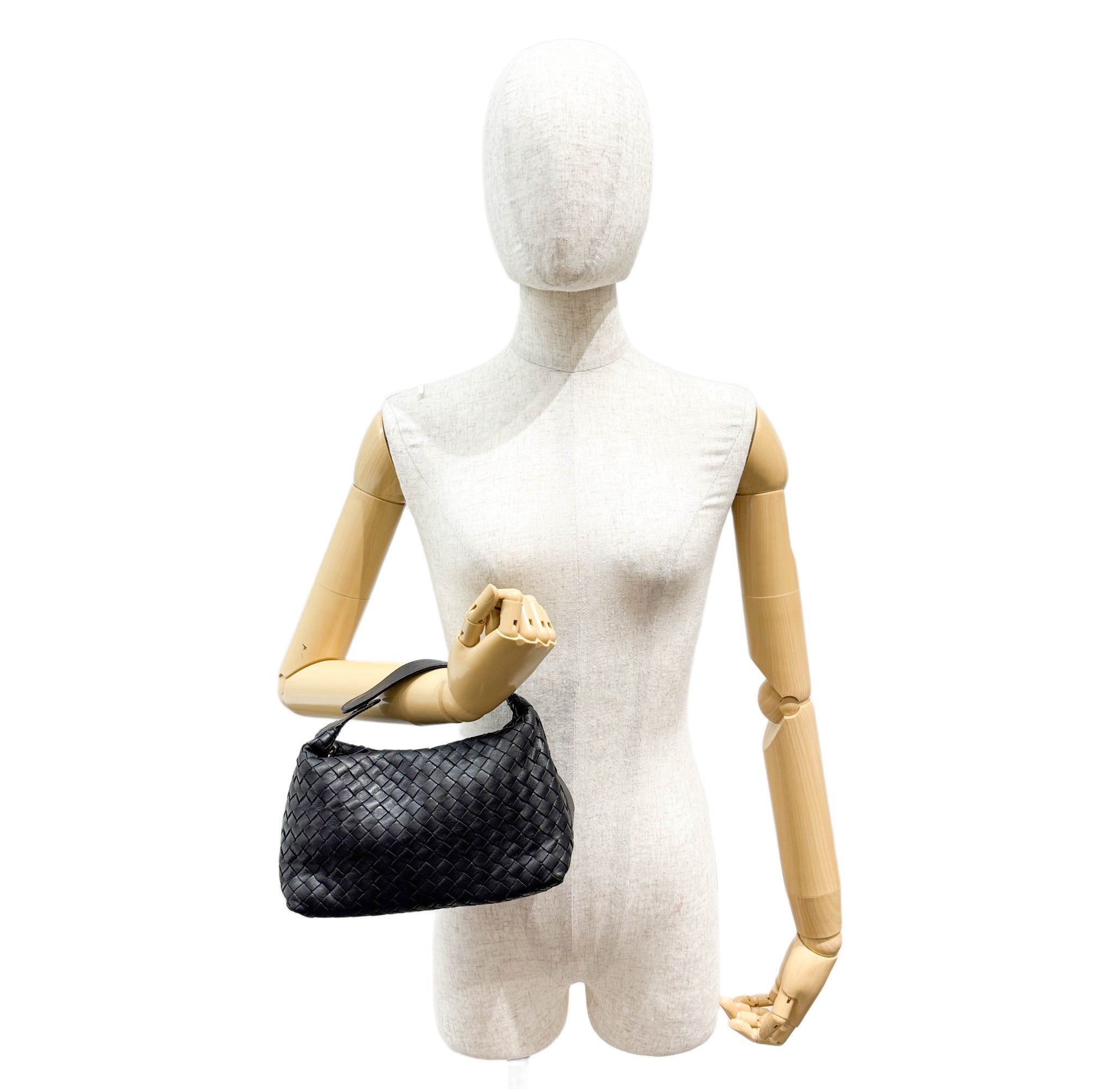 Intrecciato Black Leather Hand Bag