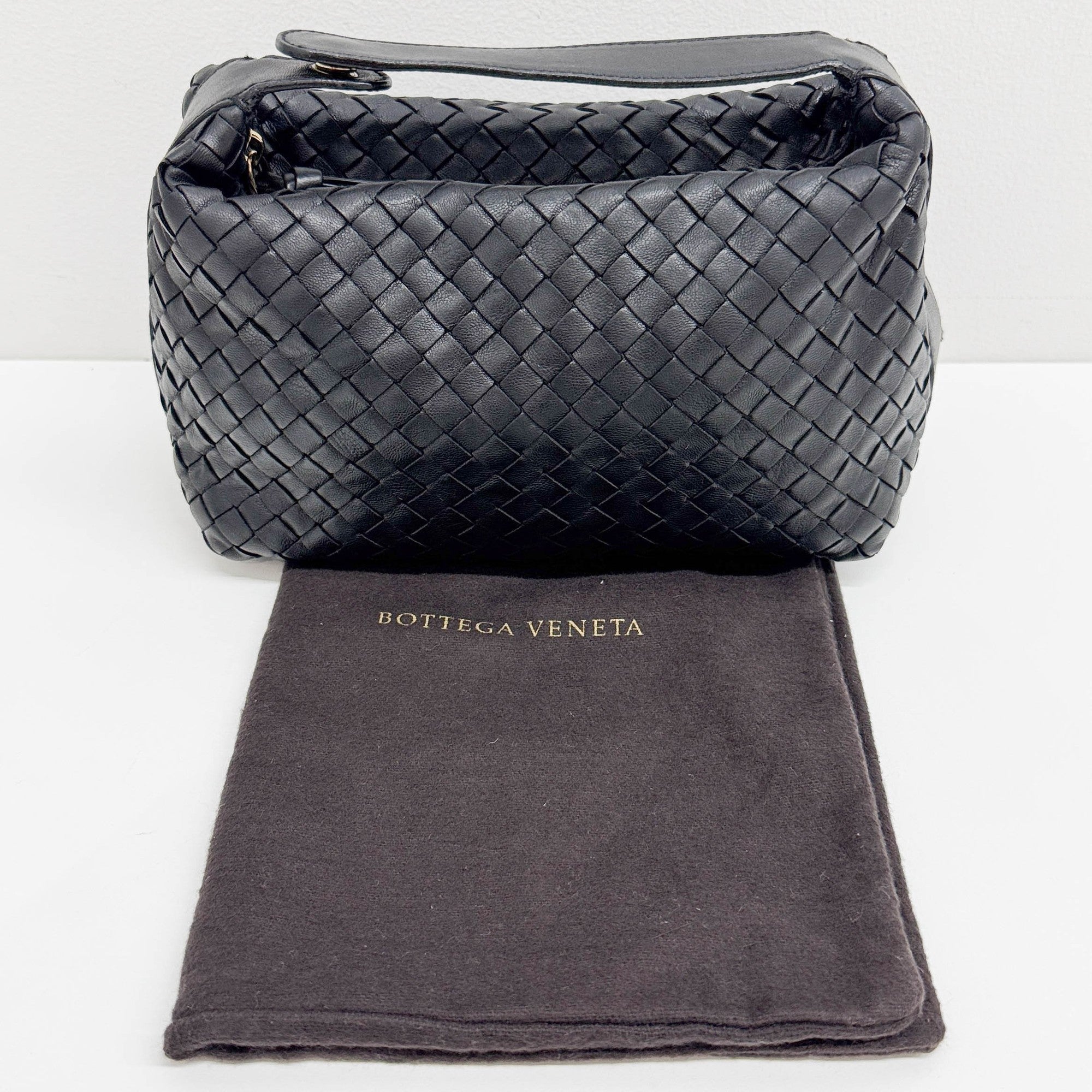 Intrecciato Black Leather Hand Bag