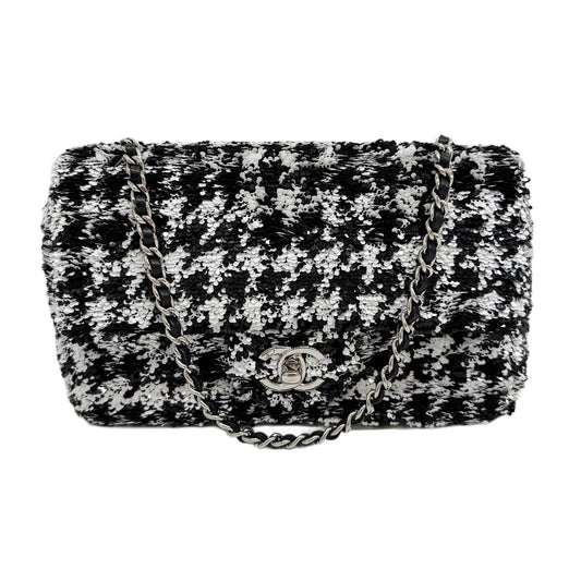 Mini Classic Flap Black & White Sequin Crossbody Bag