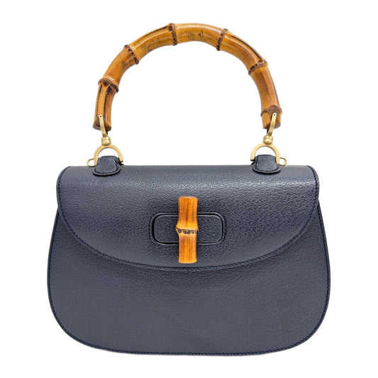 Bamboo Navy Leather Hand Bag