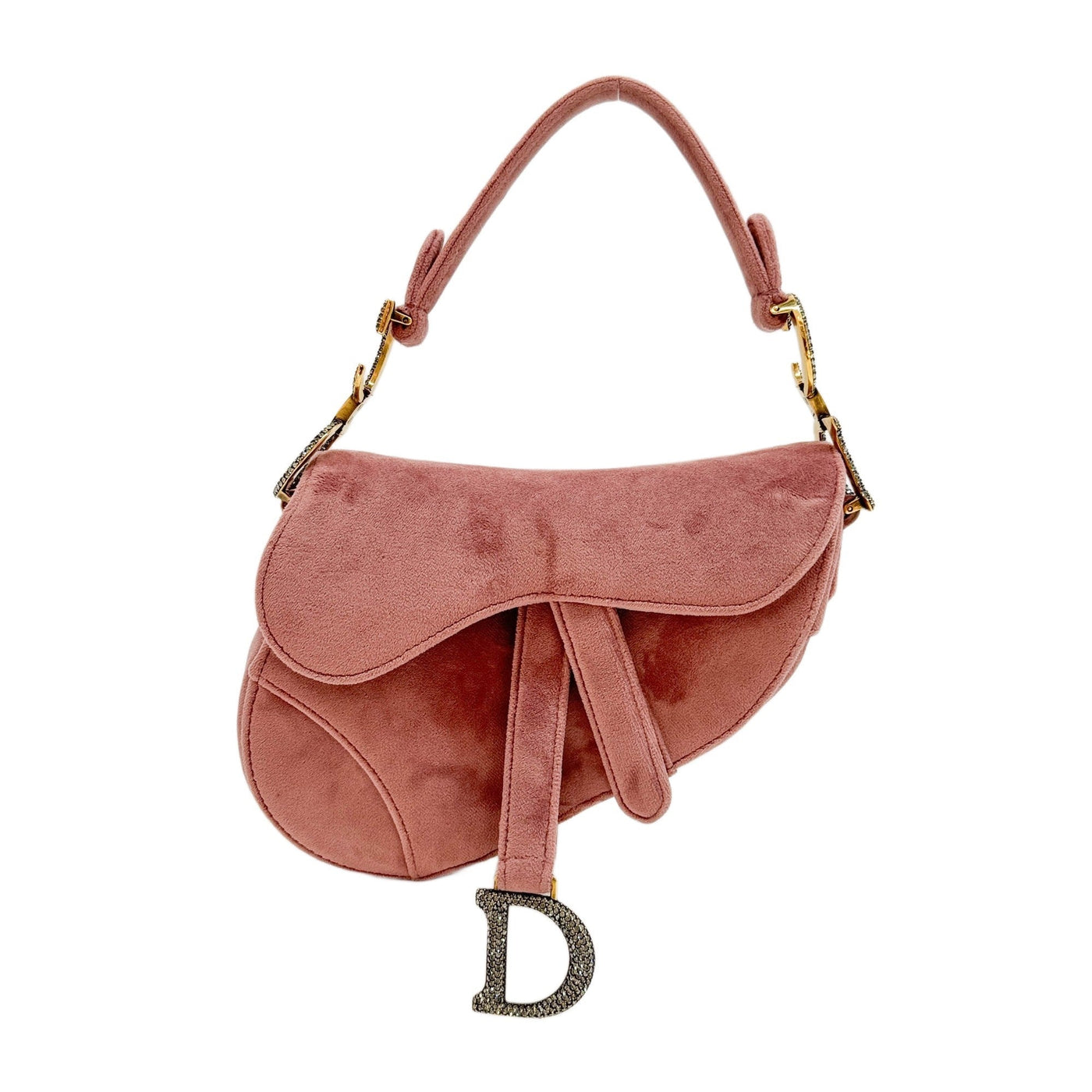 Mini Saddle Bedazzled Hardware Dusty Pink Velvet Shoulder Bag