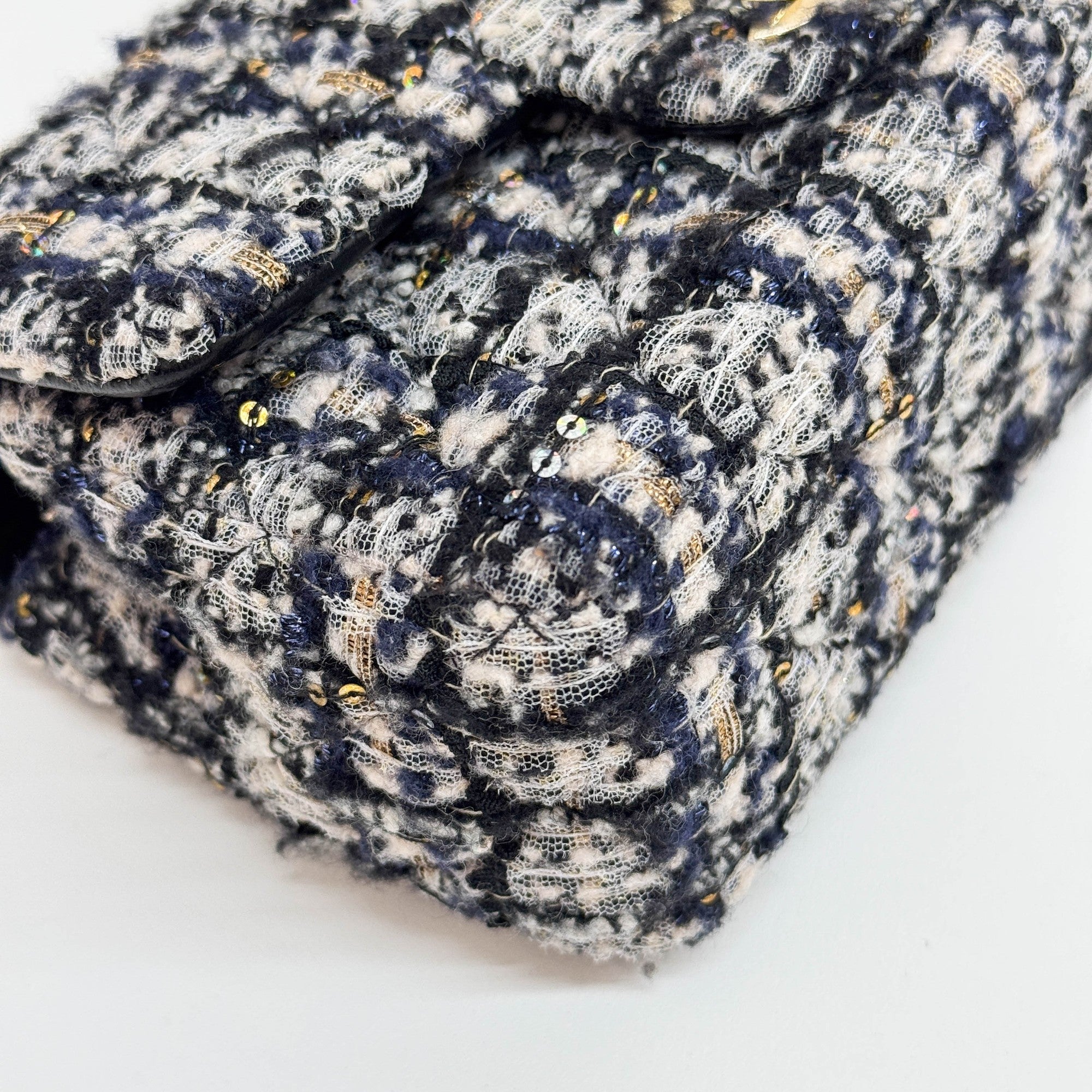 Mini Classic Flap Blue, Black, & White Tweed Shoulder Bag