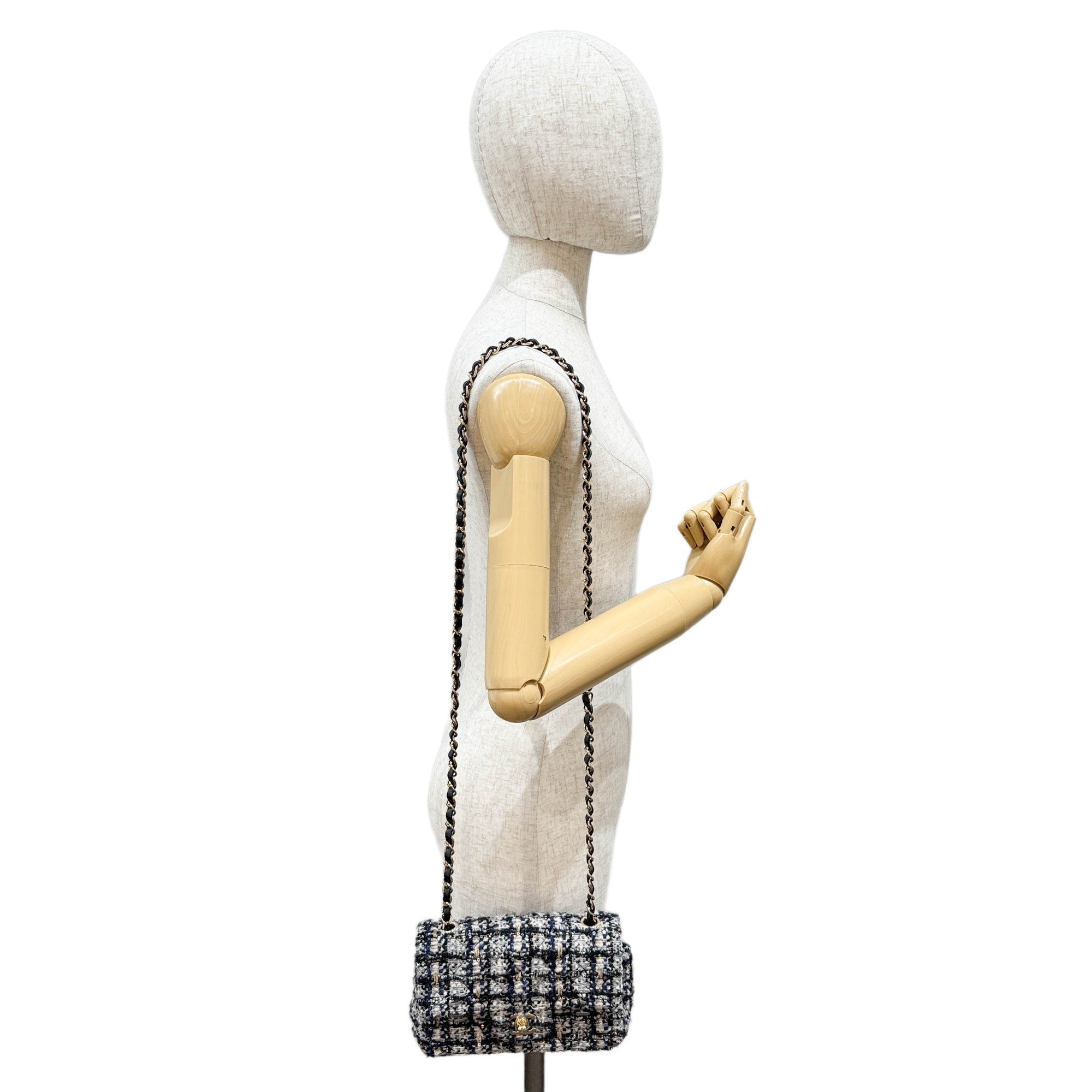 Mini Classic Flap Blue, Black, & White Tweed Shoulder Bag