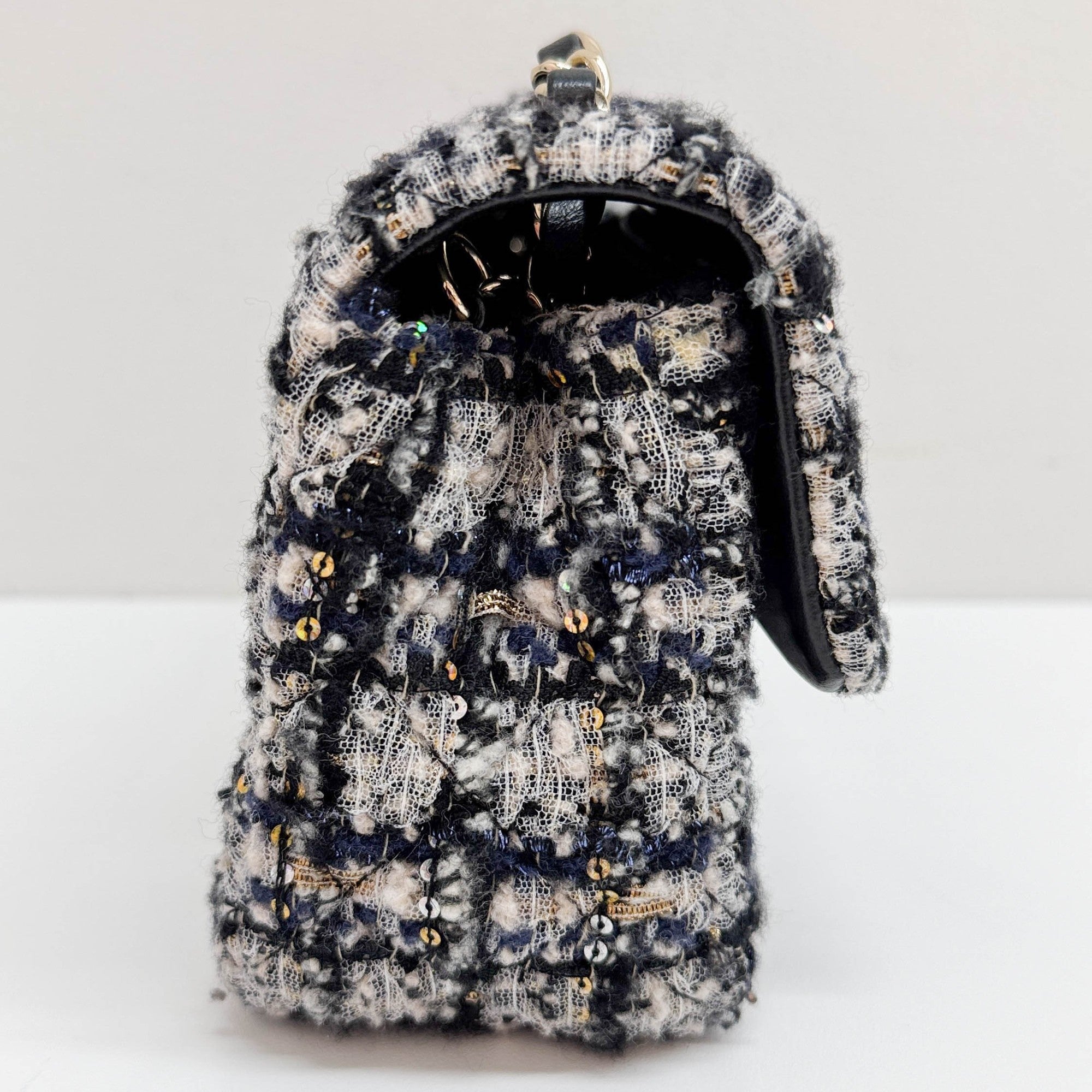 Mini Classic Flap Blue, Black, & White Tweed Shoulder Bag