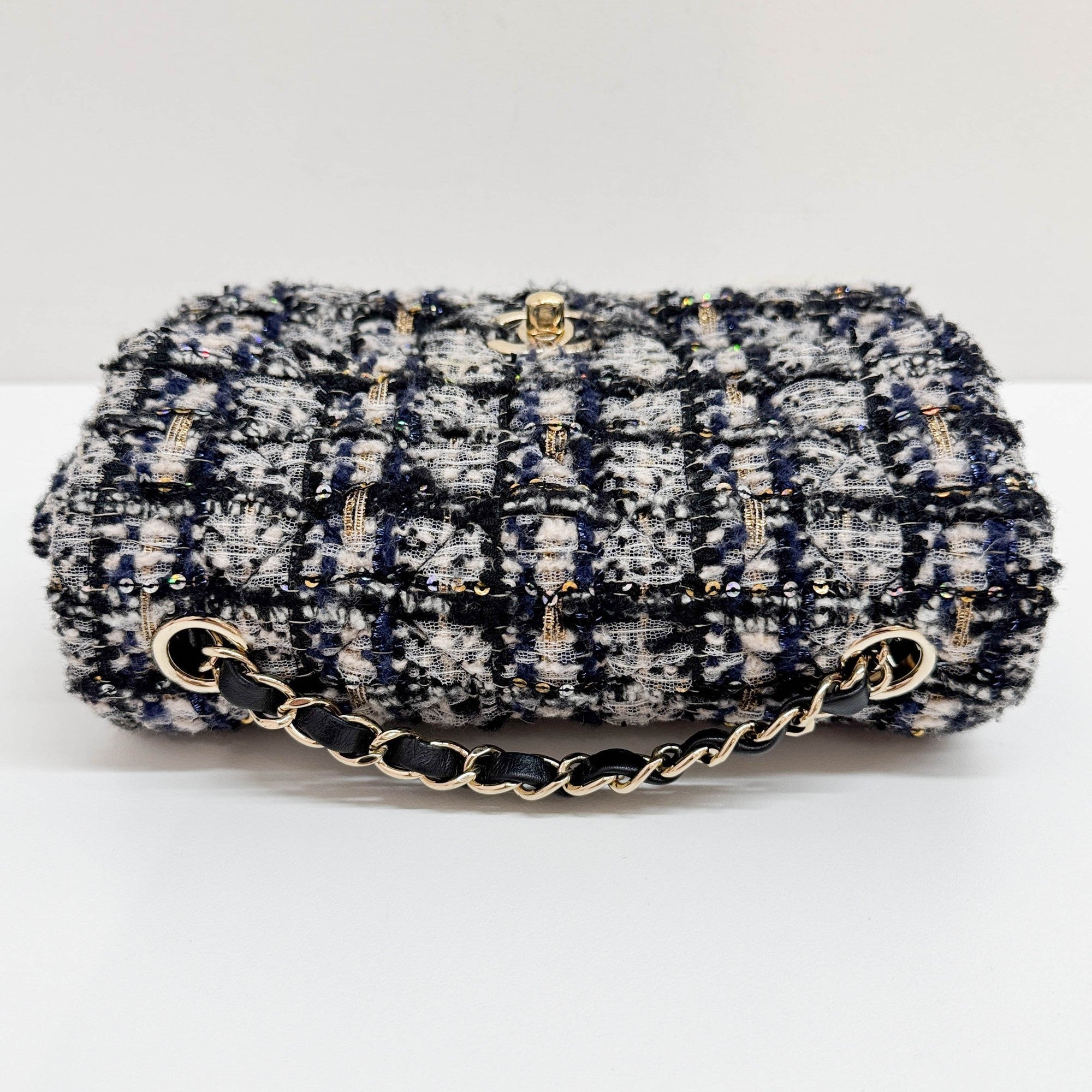 Mini Classic Flap Blue, Black, & White Tweed Shoulder Bag