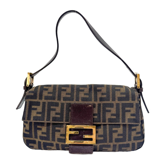 Baguette Brown Zucca Canvas Shoulder Bag