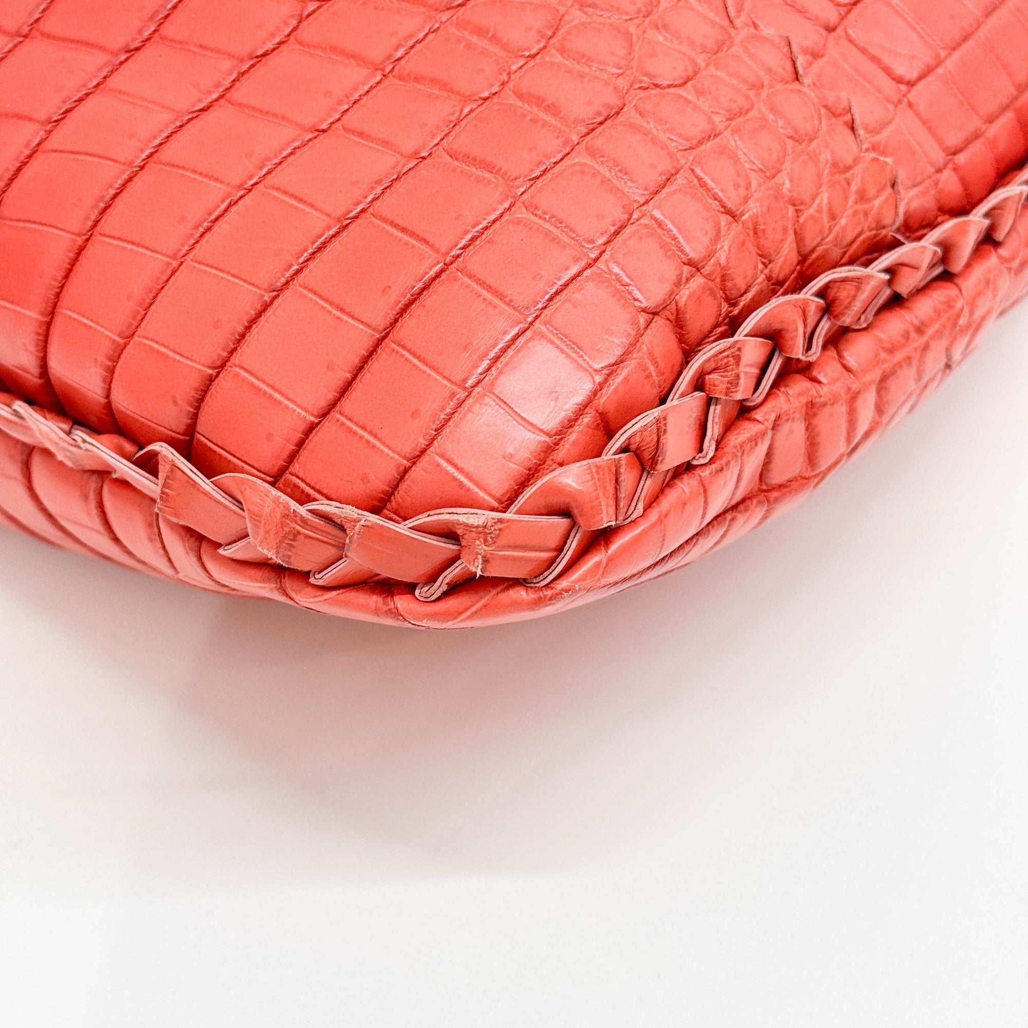 Cervo Hobo Blood Orange Croc Embossed Leather Shoulder Bag