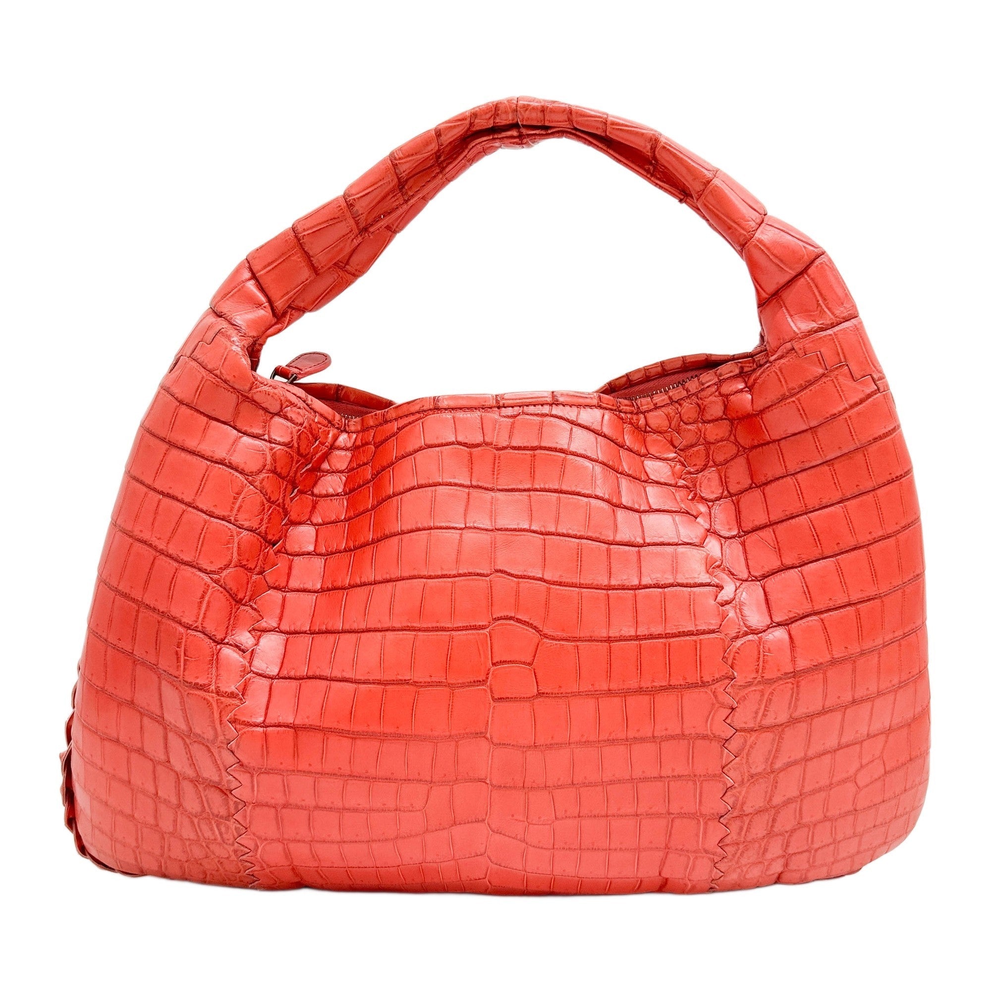 Cervo Hobo Blood Orange Croc Embossed Leather Shoulder Bag