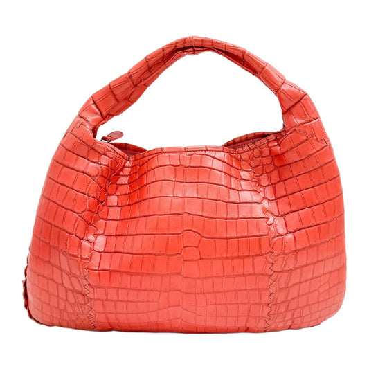 Cervo Hobo Blood Orange Croc Embossed Leather Shoulder Bag