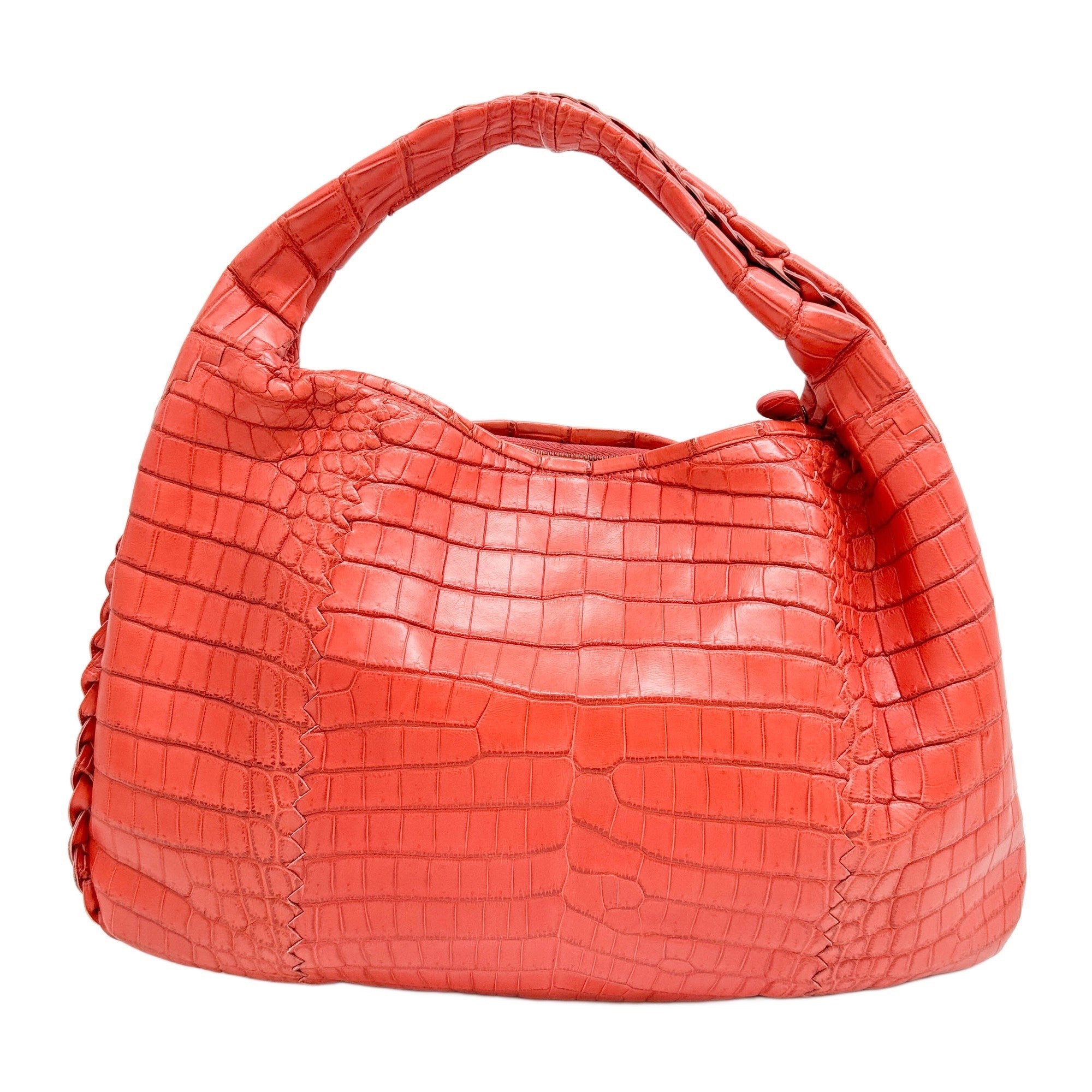 Cervo Hobo Blood Orange Croc Embossed Leather Shoulder Bag