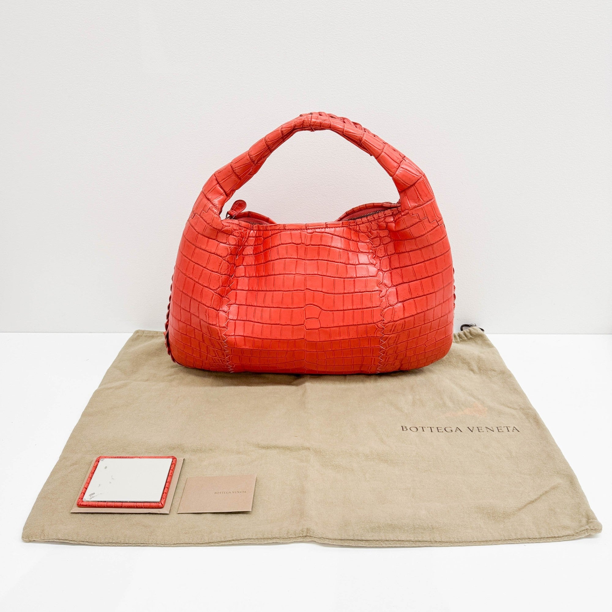 Cervo Hobo Blood Orange Croc Embossed Leather Shoulder Bag