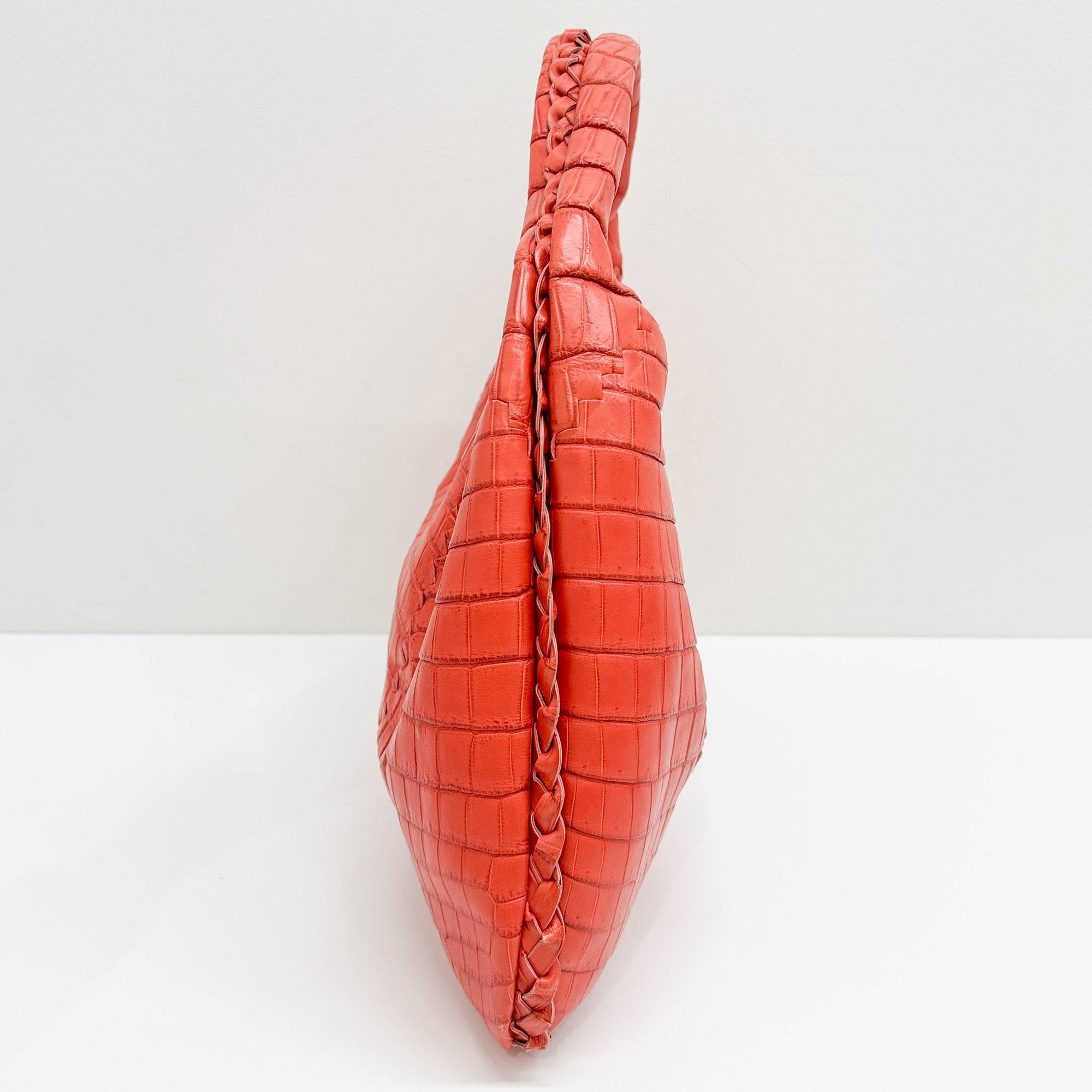 Cervo Hobo Blood Orange Croc Embossed Leather Shoulder Bag