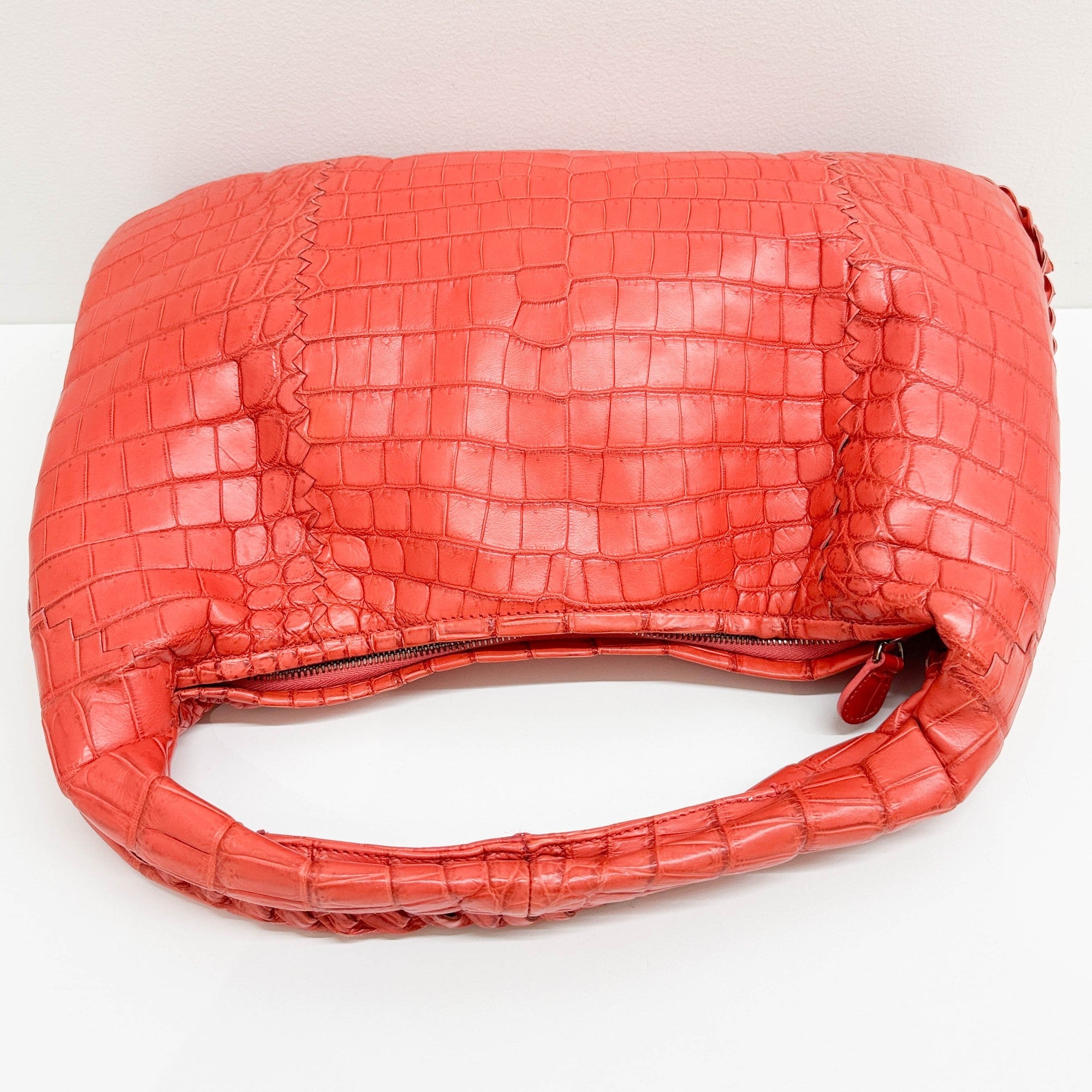 Cervo Hobo Blood Orange Croc Embossed Leather Shoulder Bag