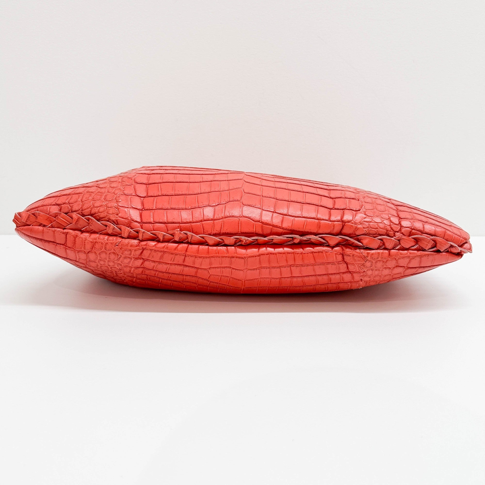 Cervo Hobo Blood Orange Croc Embossed Leather Shoulder Bag